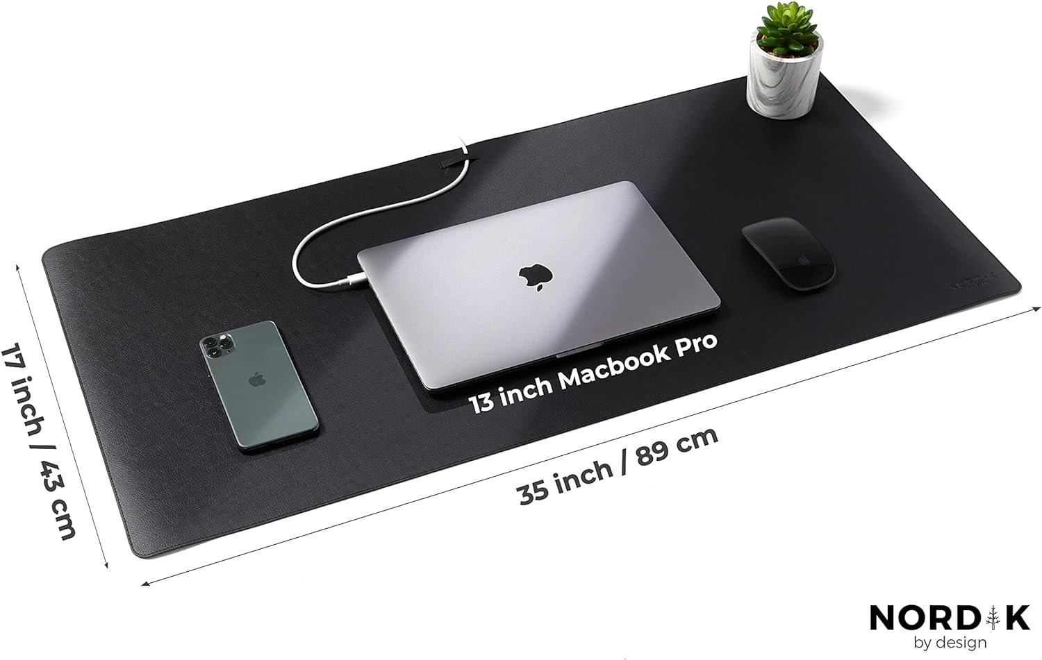 Nordik Leather Desk Mat Cable Organizer - Pebble Black 35 X 17 inch - Premium Mouse Mat - Felt Vegan Leather Desk Pad Protector - Desk Blotter Matt Keyboard - Large Desk Matt for Desktop Computer - Image 6