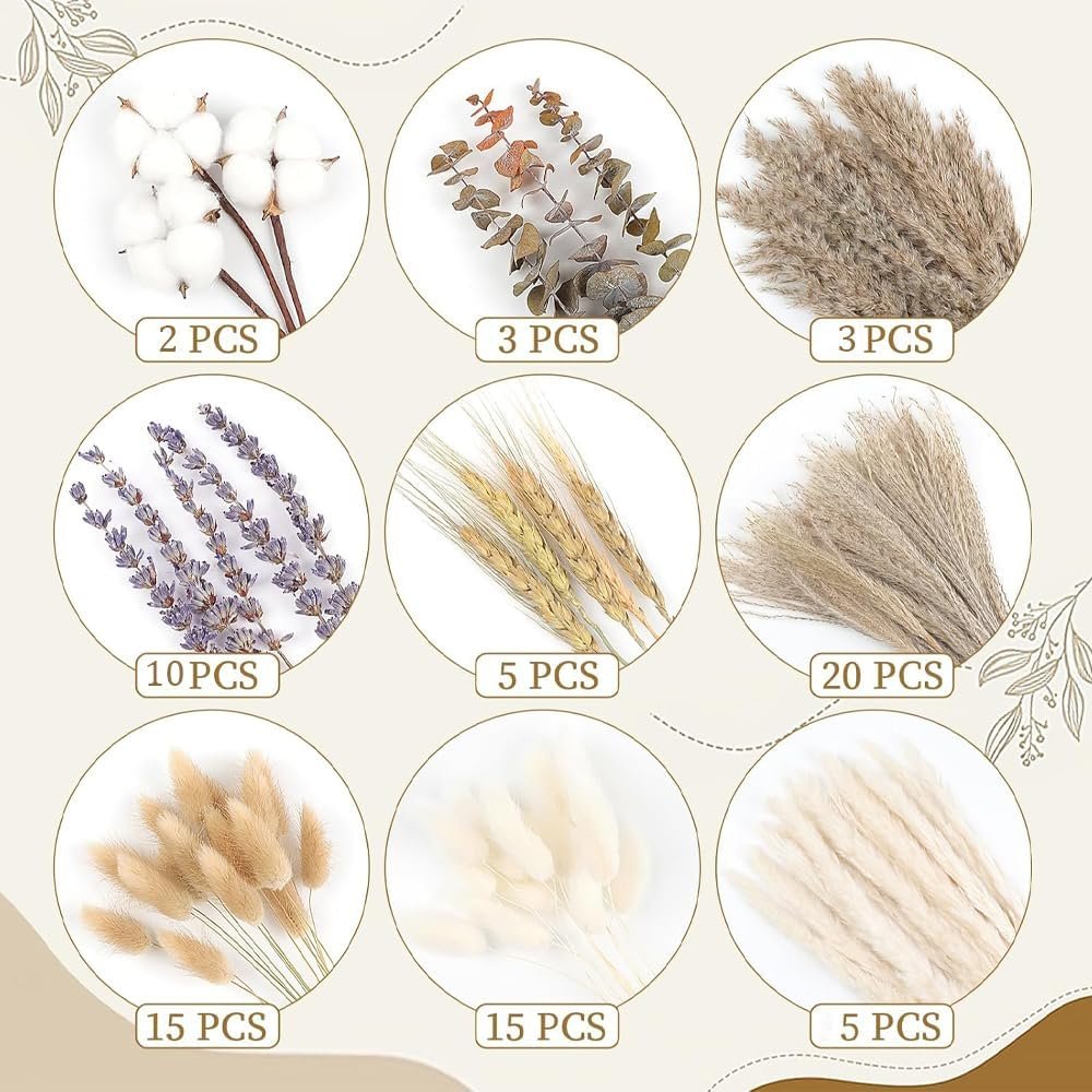 Natural Dried Flower Bouquet - Pampas Grass, Cotton Stems, Bunny Tails, Eucalyptus, Lavender & Wheat - Rustic Boho Decor for Home, Fall Decorations for Home, Wedding, or Gift - Image 2