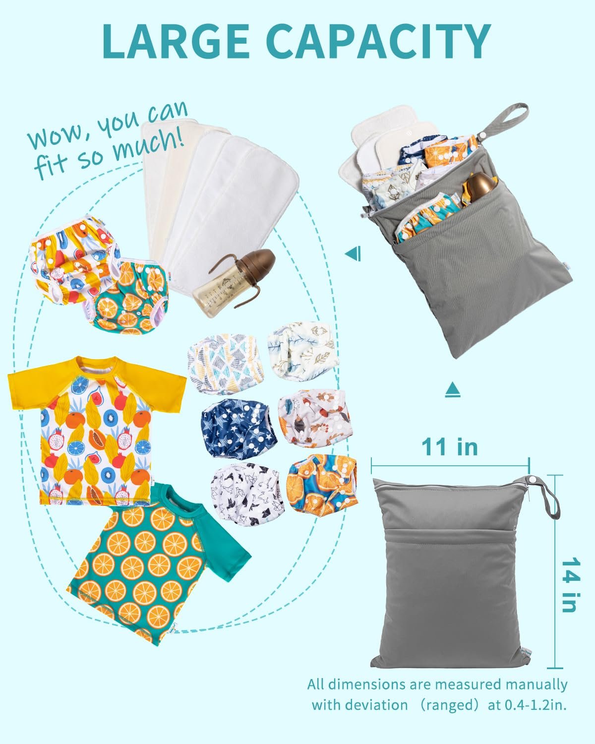 babygoal Wet Dry Bags 3 Pack, Waterproof Reusable Travel Bags for Swimsuits, Baby Cloth Diapers, Beach, Pool, Gym Bag & Wet Clothes with 2 Pockets L-BWG - Image 3