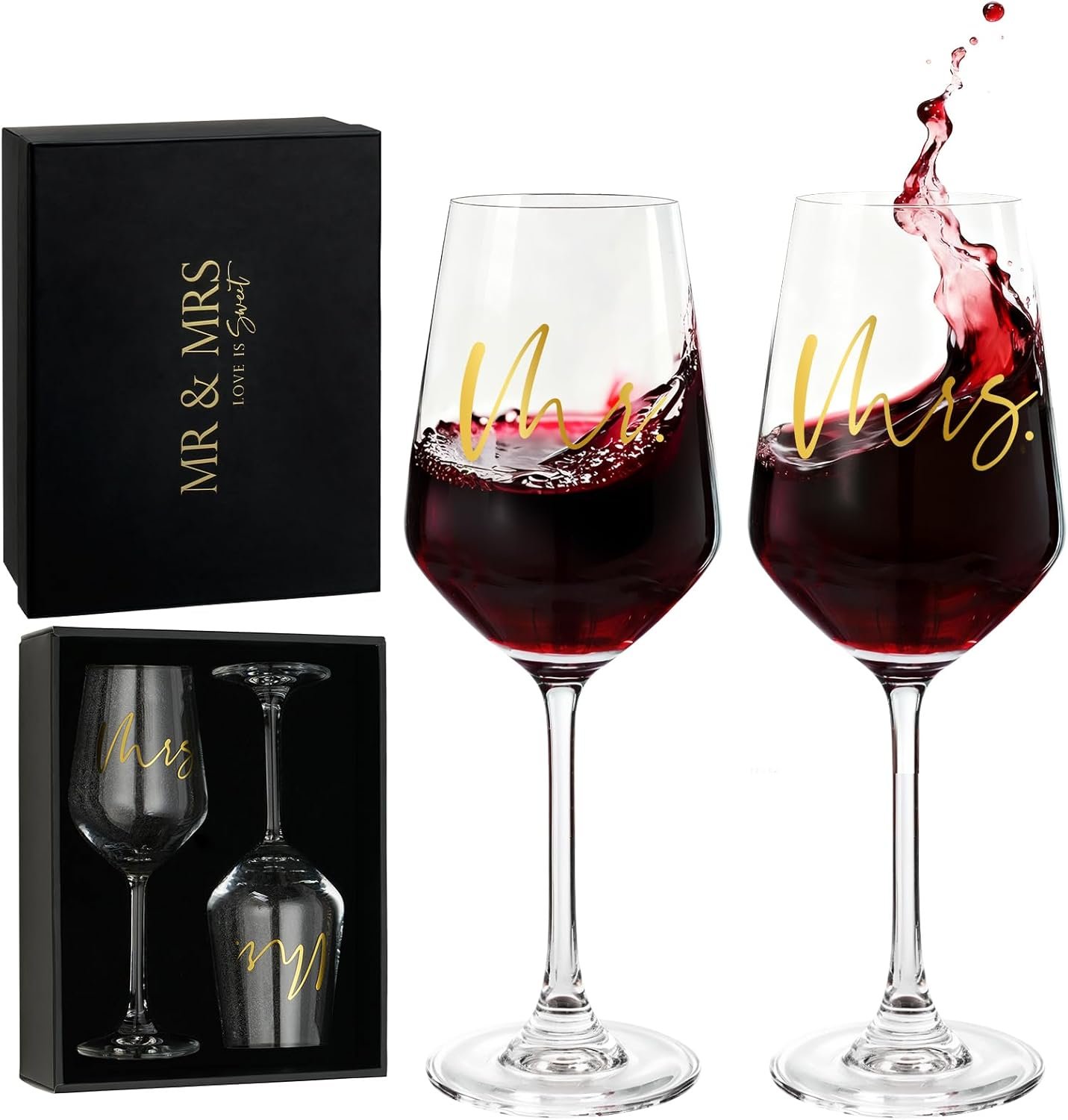 AW BRIDAL Mr and Mrs Wine Glasses Set of 2 for Engagement Bridal Shower, Wedding Gifts for Newlywed Couples 2026, Personalized Anniversary Wine Glass Gift Basket for Bride Groom and Fiance Fiancee
