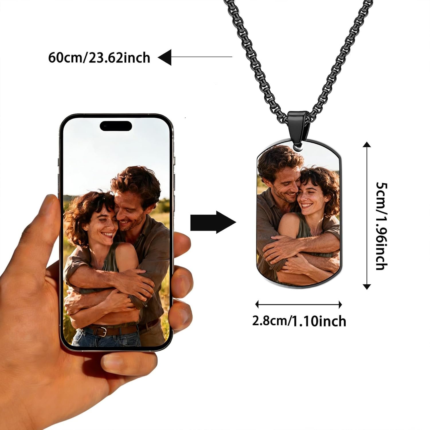 Personalized Necklace for Men - Custom Text & Family Photo Printing - Memorial Keepsake Gift for Dad, Husband, Papa - Image 3