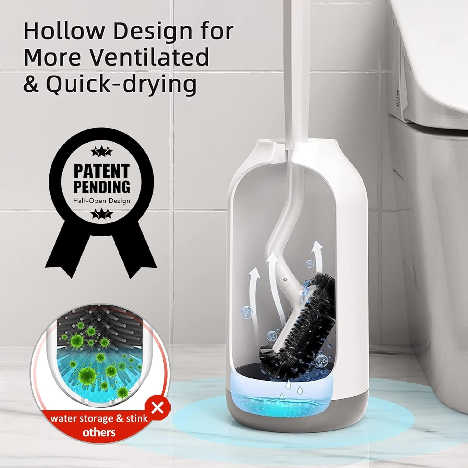 HAMITOR Toilet Brush and Holder Set: Curved Design Bathroom Toilet Bowl Cleaner Brush for Deep Cleaning Under Rim- Flexible Bristles Toilet Scrubber with Long Handle- Modern Travel RV Tools- White - Image 4