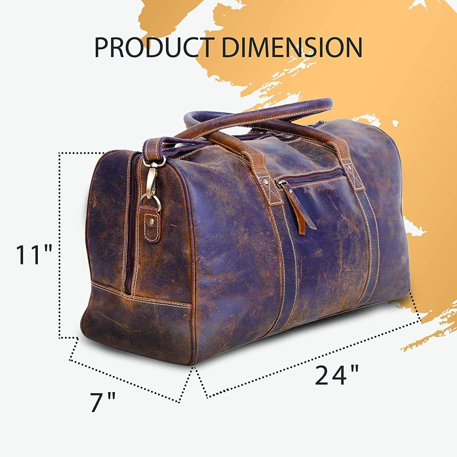 KomalC Leather Duffel Bag for Men Travel Bags Gym Sports Weekend Cabin Overnight Carry on Bag Full Grain Brown 24 inch - Image 5