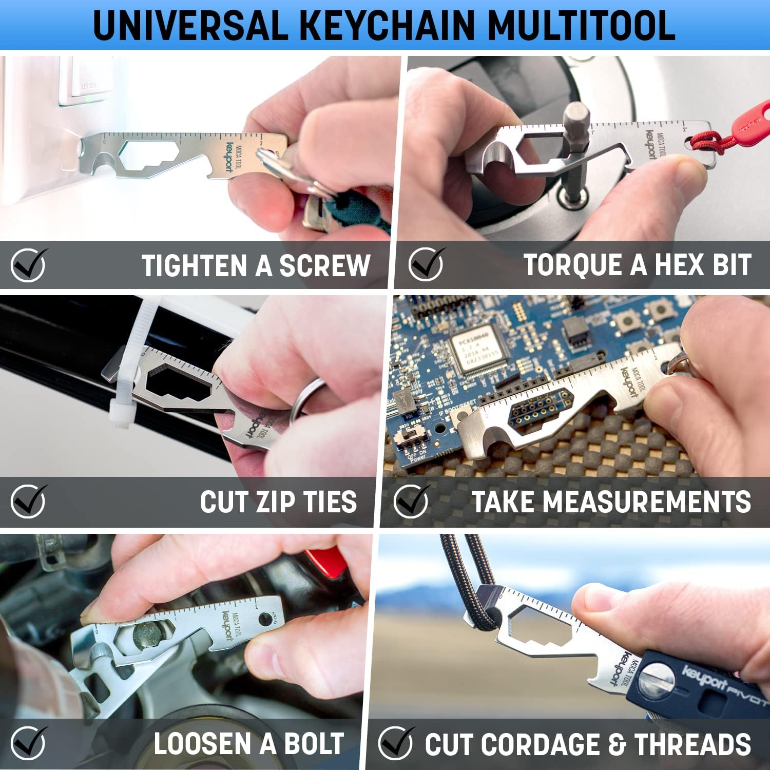 Keyport MOCA 10-in-1 Keychain Multitool (Stainless) | EDC Multi Tool: Pry Bar, Bottle Opener, Screwdriver, Box Opener, Cord Cutter & More | TSA Key Tool | EDC Gear | For Key Organizer & Key Chain - Image 4