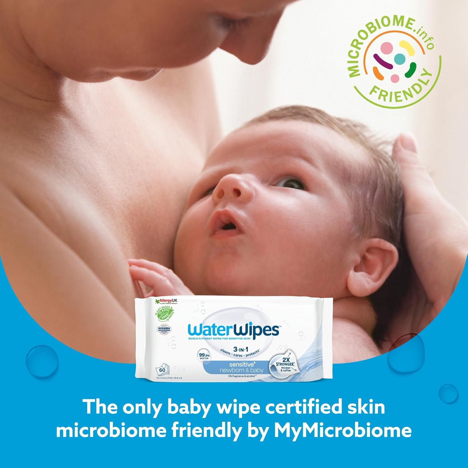 WaterWipes Sensitive+ Newborn & Baby Wipes, 3-In-1 Cleans, Cares, Protects, 99.9% Water, Unscented & Hypoallergenic, 720 Count (12 Packs) - Image 3