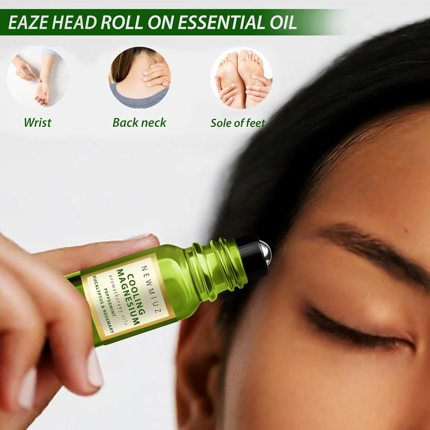 Migraine Roll on Stick Tension Headache Relief Magnesium Cooling Peppermint Eucalyptus Essential Oil Sinus Aromatherapy Roller Natural Self Care Gift - Image 3