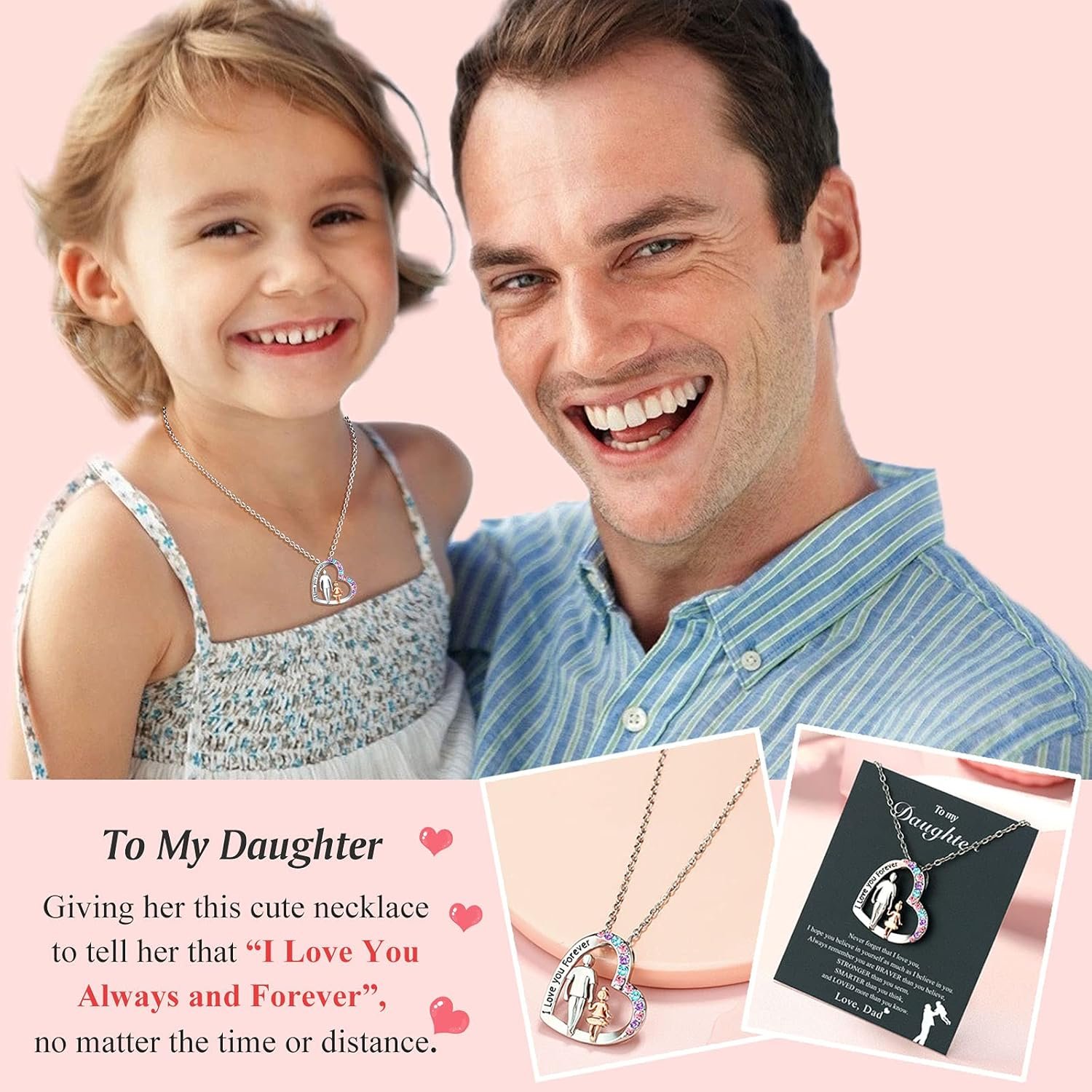 PINKDODO Daughter l Love You Forever Pendant Necklace from Dad, Valentines Birthday Easter Gifts for Daughter from Dad Daddy - Image 2