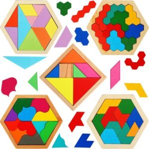 Jerify 5 Pack Wooden Tangram Puzzle...