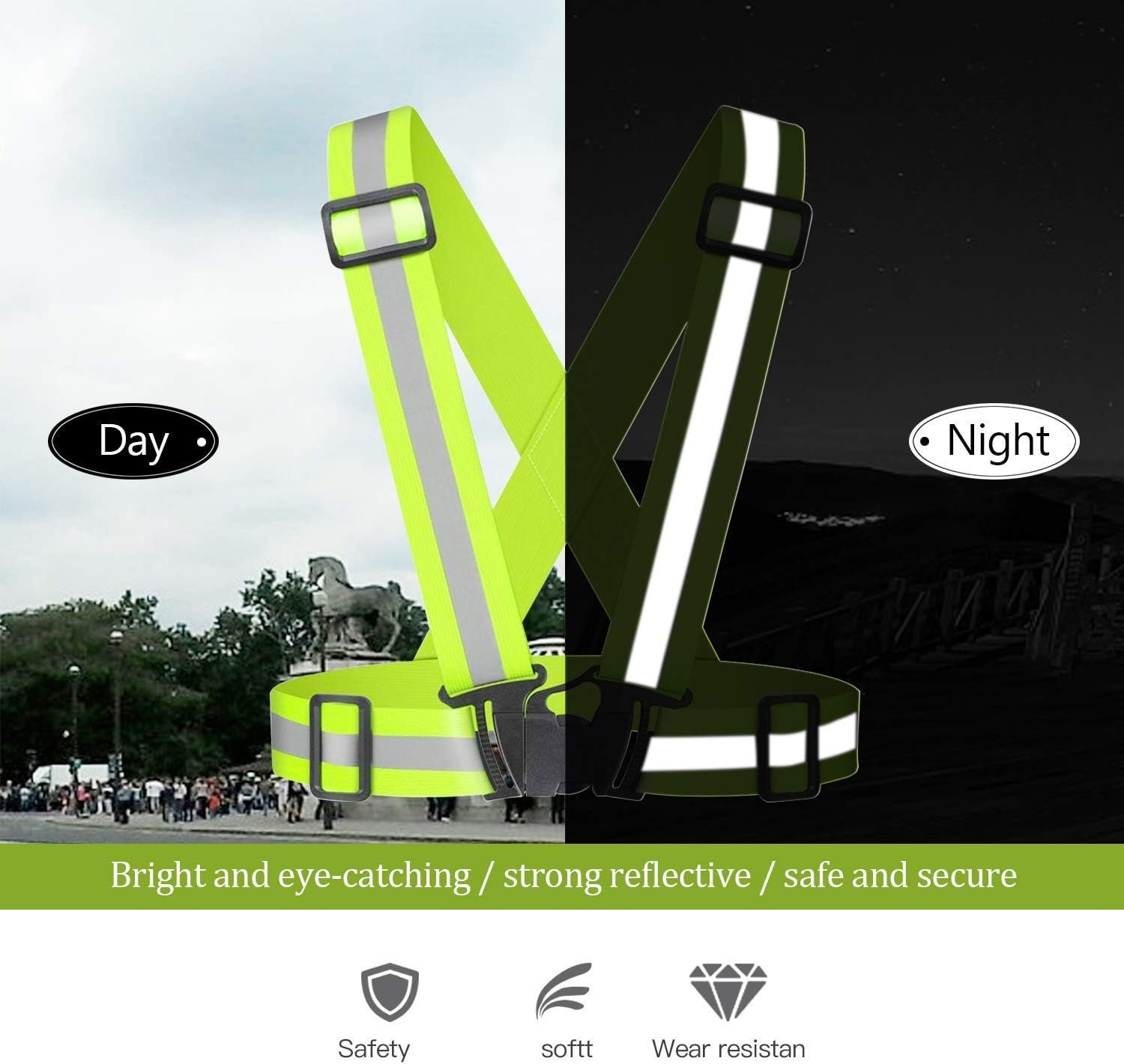 Chiwo Reflective Vest Running Gear 2Pack, High Visibility Adjustable Safety Ves for Night Cycling,Hiking, Jogging,Dog Walking - Image 4