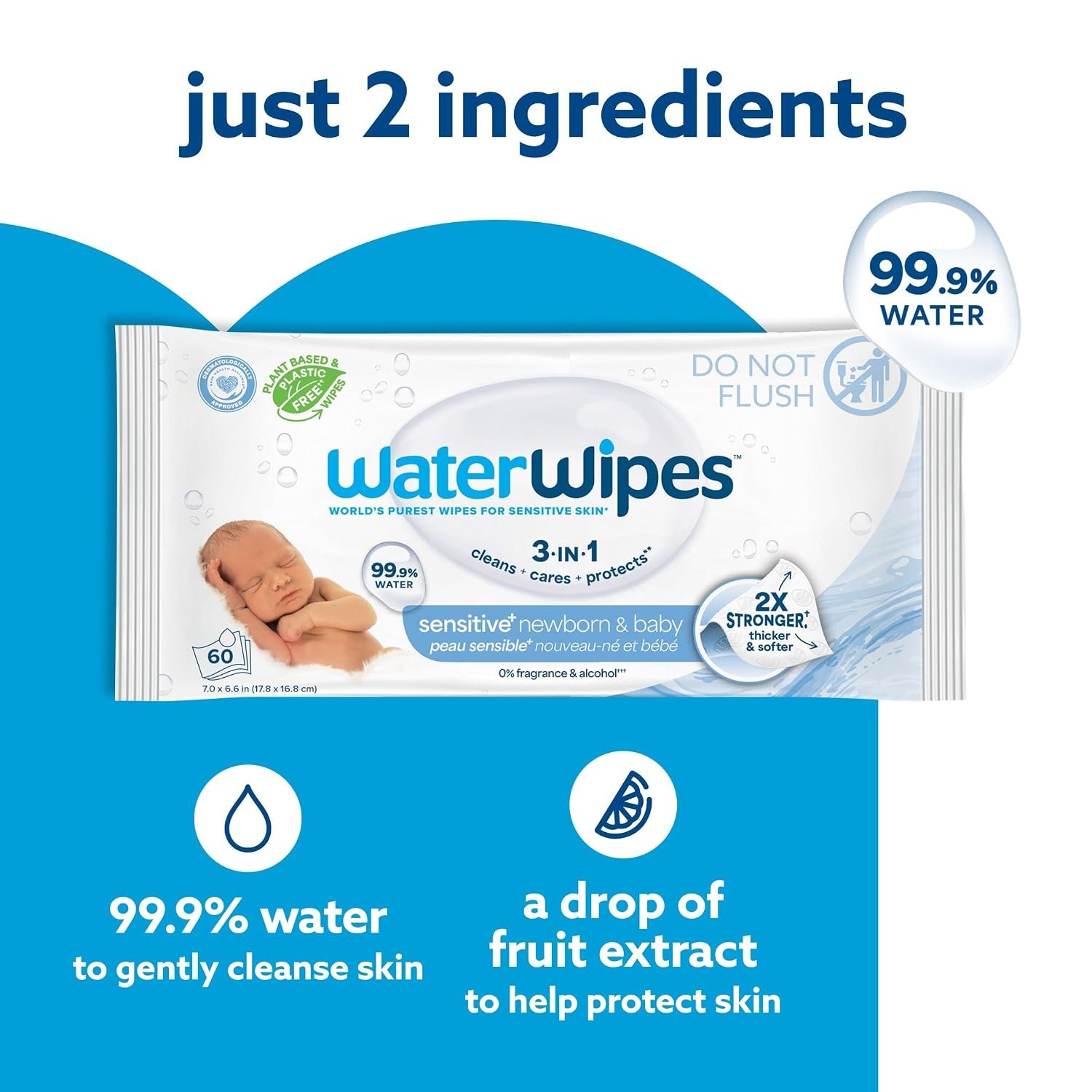 WaterWipes Sensitive+ Newborn & Baby Wipes, 3-In-1 Cleans, Cares, Protects, 99.9% Water, Unscented & Hypoallergenic, 720 Count (12 Packs) - Image 5