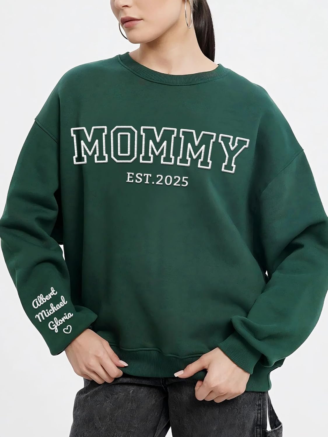 Personalized Mothers Day Birthday Gift for Mom Grandma, Custom Embroidered Sweatshirt with Name on Sleeve - Image 2