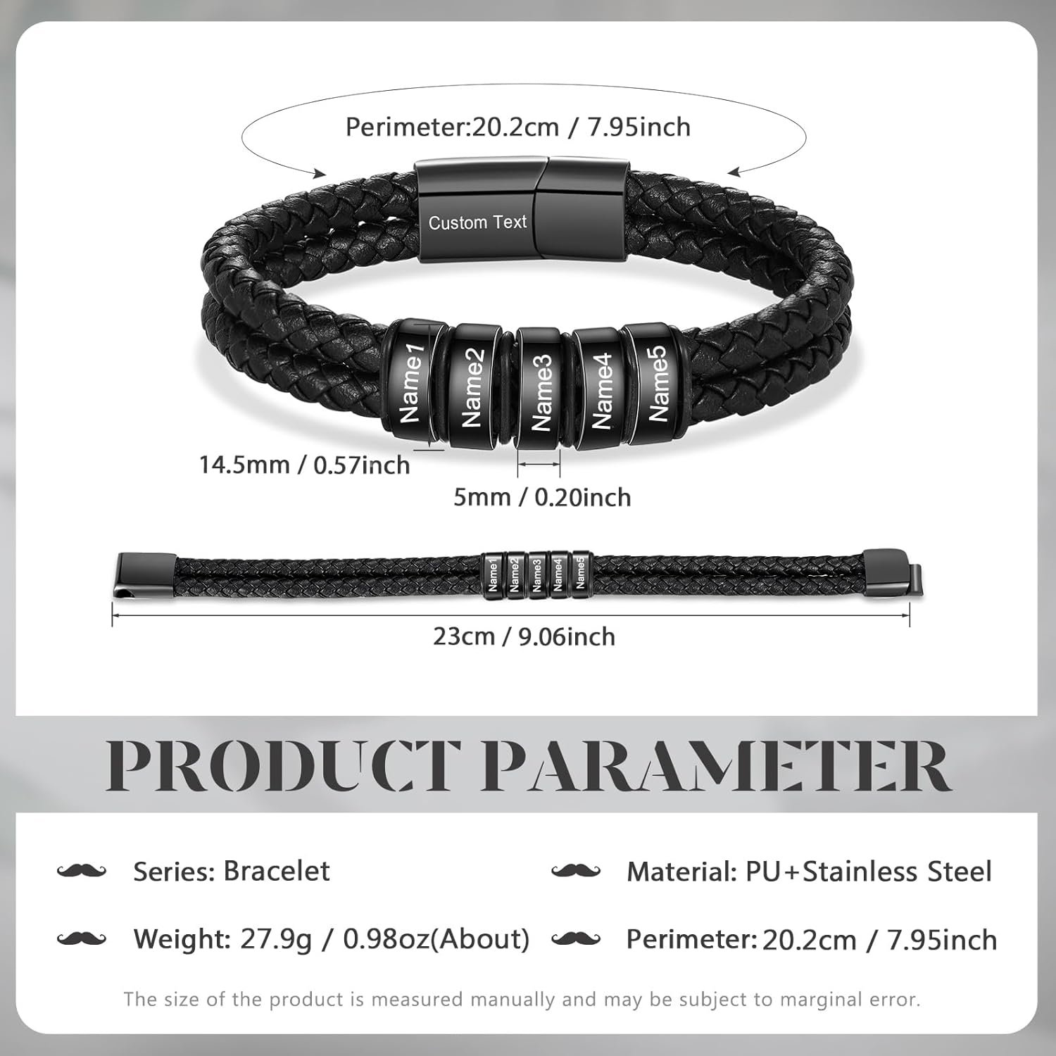 Personalized Leather Bracelet for Men Custom Engraved 2-6 Names Braided Dad Bracelet Unique Father's Day Gift for Dad, Husband, Boyfriend - Image 2