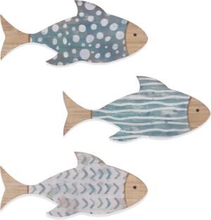 3 PCS Wooden Fish Coastal Decor Set...