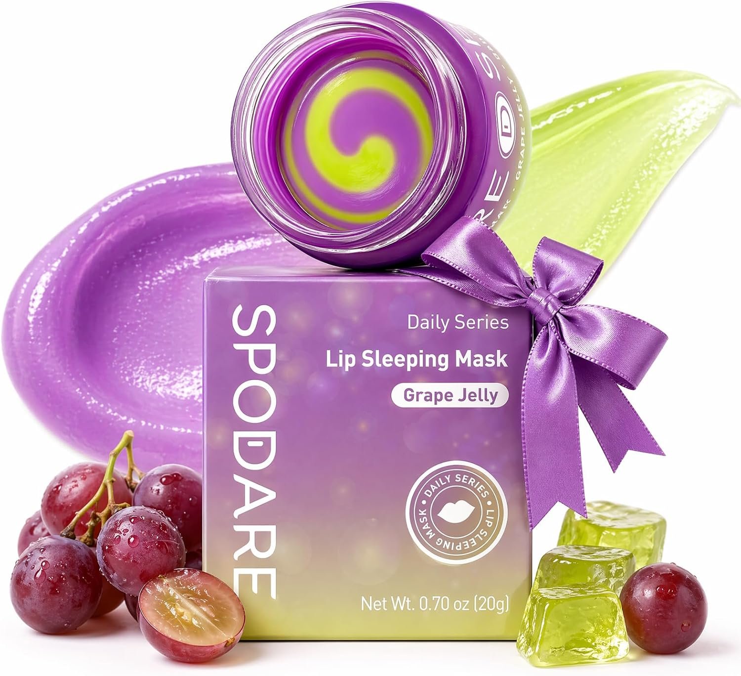 Grape Lip Mask, Hydrating Overnight Lip Sleeping Mask, Lip Moisturizer for Dry Cracked Lips Care, Dual-Color Lips Balm for Nourishing and Softening Lips, Minimizes Fine Lines - 20g