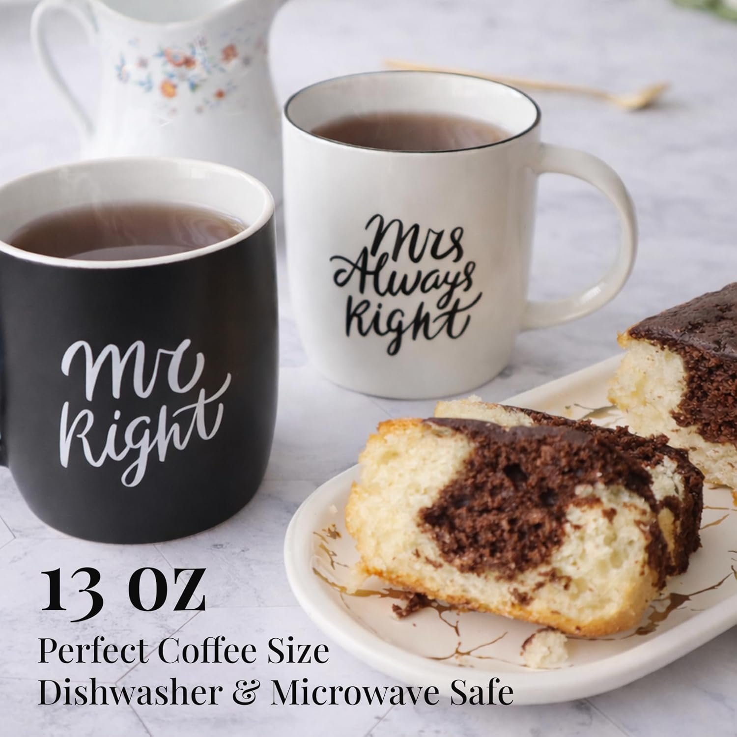 Triple Gifffted Mr Right Mrs Always Right Coffee Mugs Gifts Ideas for Couples, Wedding Anniversary, Engagement, Christmas, His & Hers, Bride and Groom, Parents, Newlyweds Bridal Shower, Ceramic 380ml - Image 3