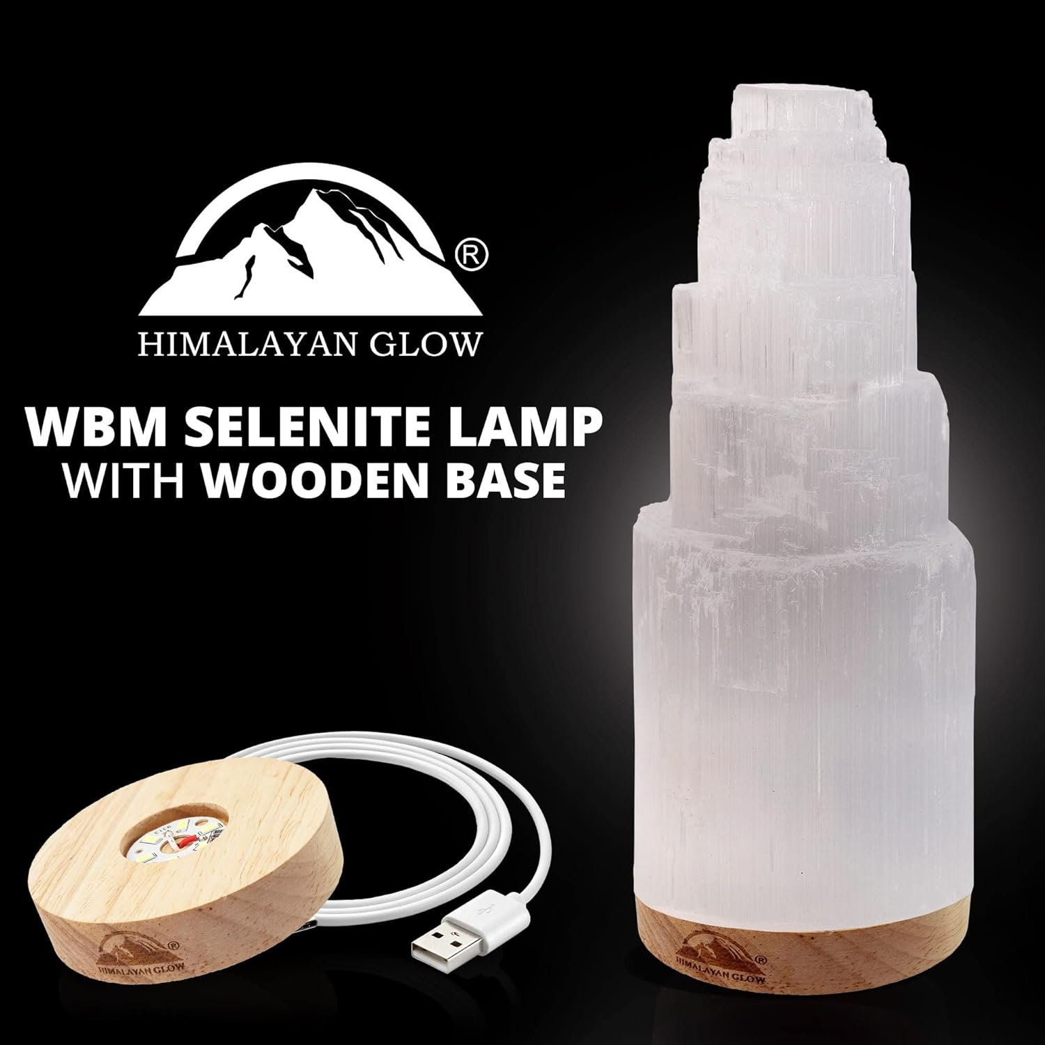 Himalayan Glow WBM Selenite Crystal Lamp 20cm, Moroccan Skyscraper Lamp, Crystals and Healing Stones for Healing and Meditation - Image 2
