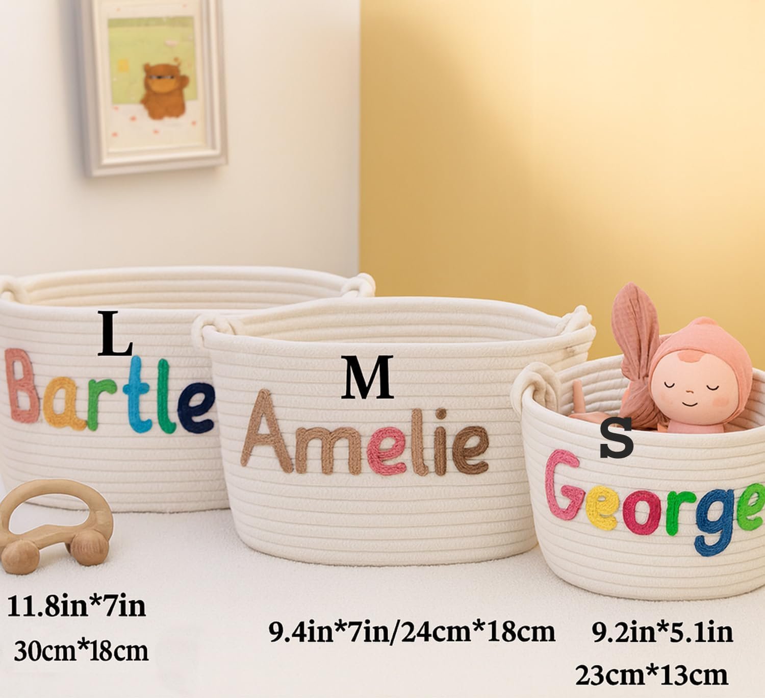 MBBEST Personalized Babys Shower Basket – Custom Rope Cotton Baby Basket with Name – Newborn Keepsake, Nursery Storage, Small Diaper Caddy Organizer, Cute Girl & Boy Baby Gifts - Image 5