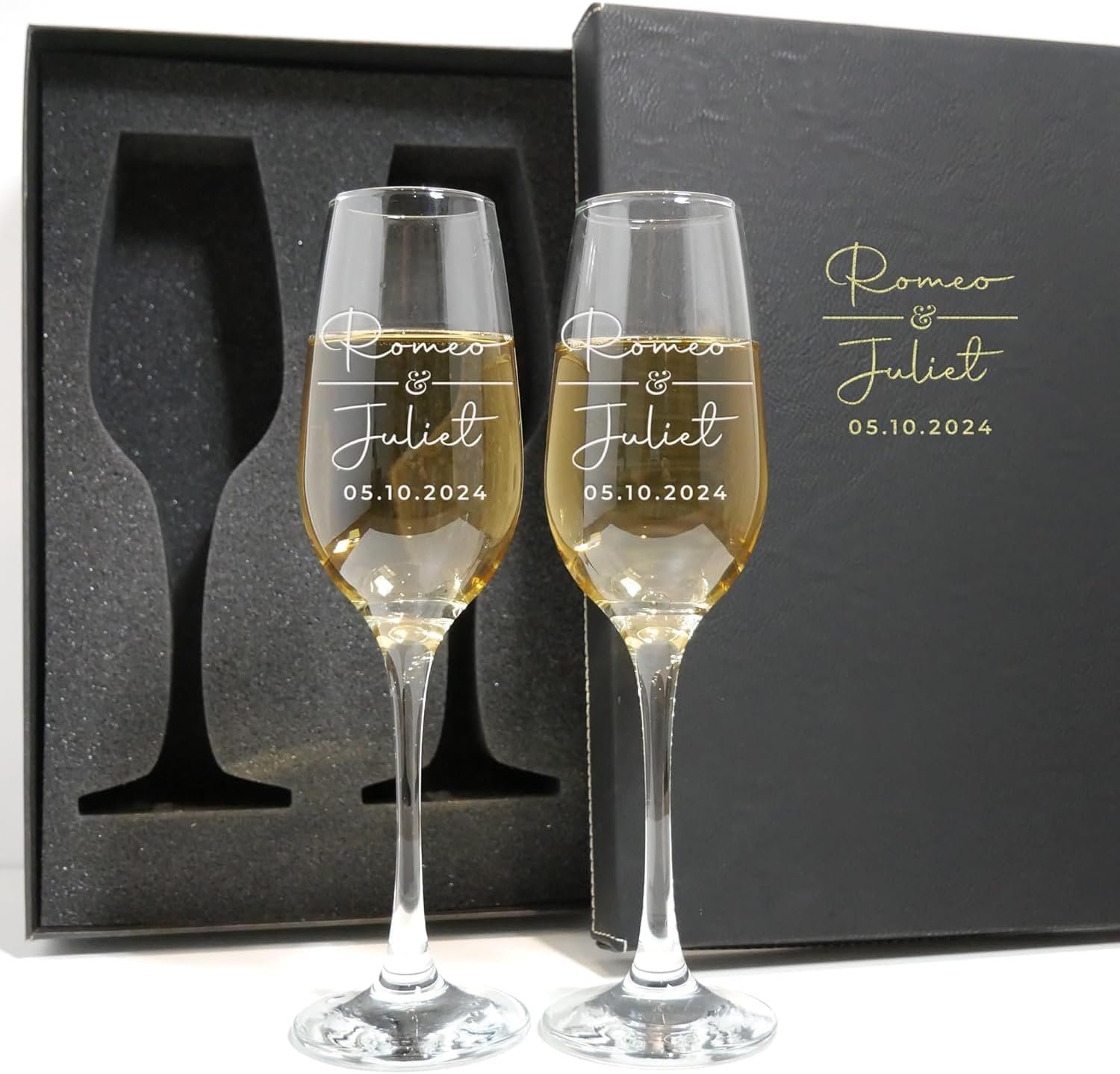 Custom Champagne Flutes Set - Wedding Gift Champagne Glasses - Personalized Bride & Groom Champagne Flutes - Mr & Mrs - Set of 2 - Couple Wedding Gifts Idea, Anniversary, Engagement Toasting Glasses - Image 8
