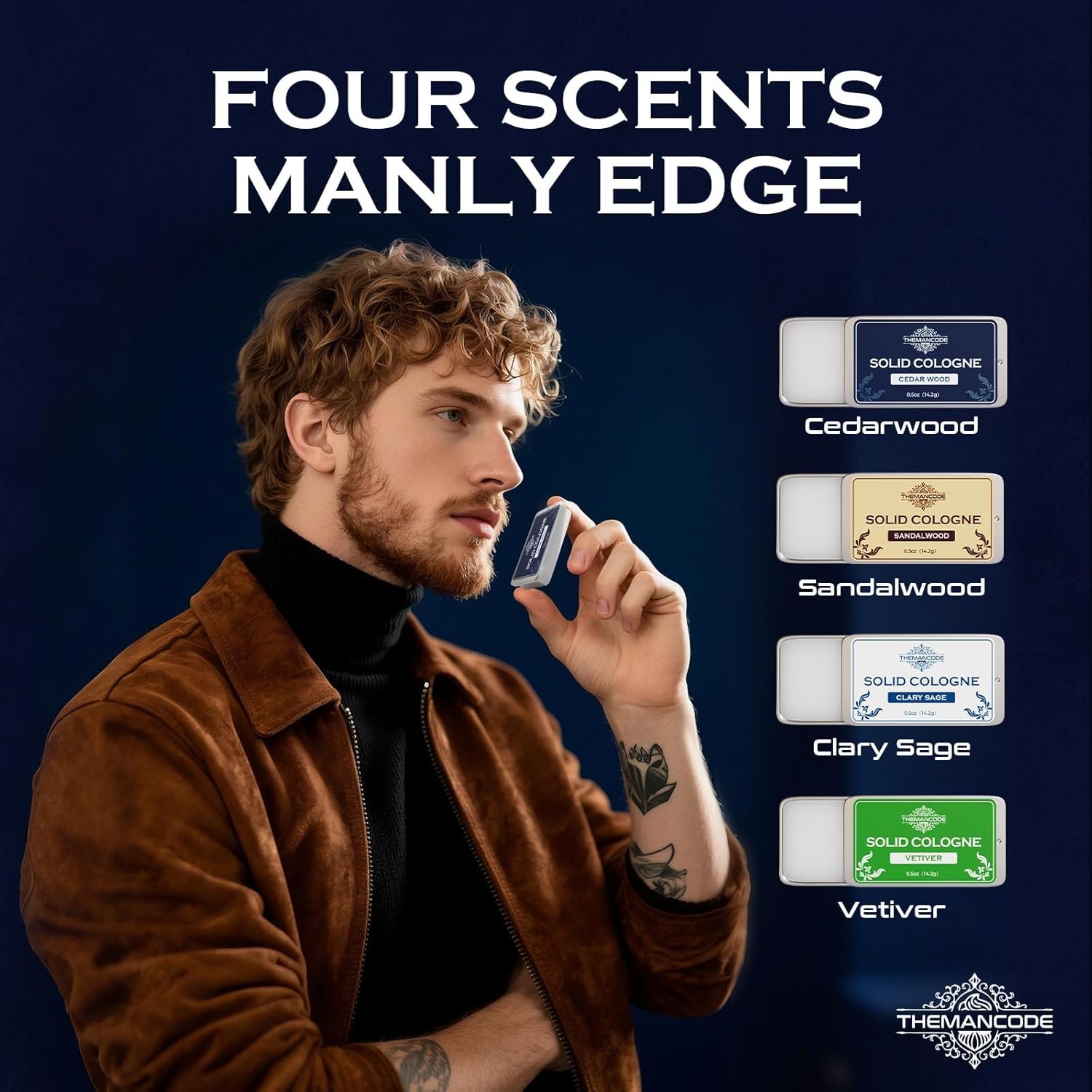 THEMANCODE Solid Cologne Men, Fathers Day Gift Ideas for Men, Cadeau pour Homme, Travel Essentials Sandalwood, Vetiver, Cedarwood, Sage Scents, 0.5 oz Each, Pack of 4 - Image 3