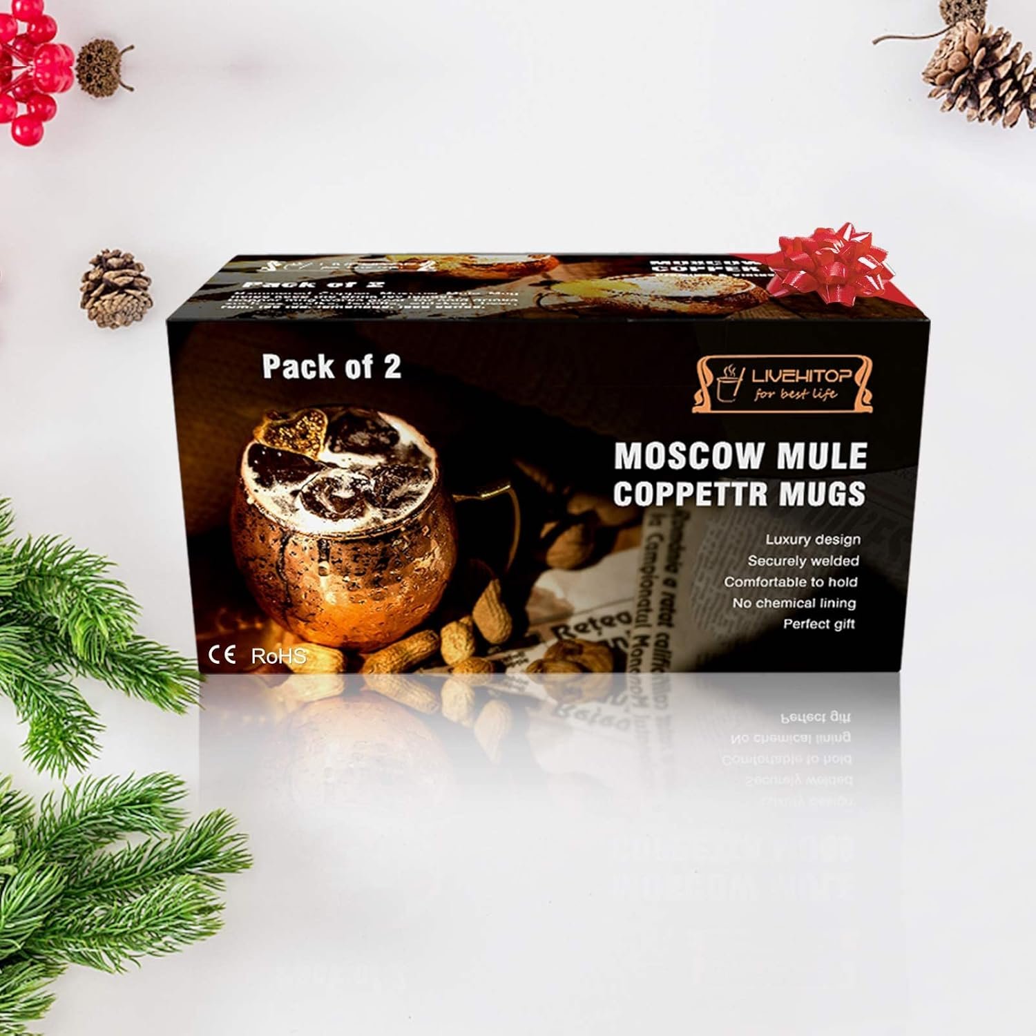 LIVEHITOP Moscow Mule Copper plated Mugs Set of 2, Copper Cups 19.5 Oz Cocktail Kit with Straw Coaster for Wine, Beer, Cold Drink, Bar, Party, Gifts - Image 6