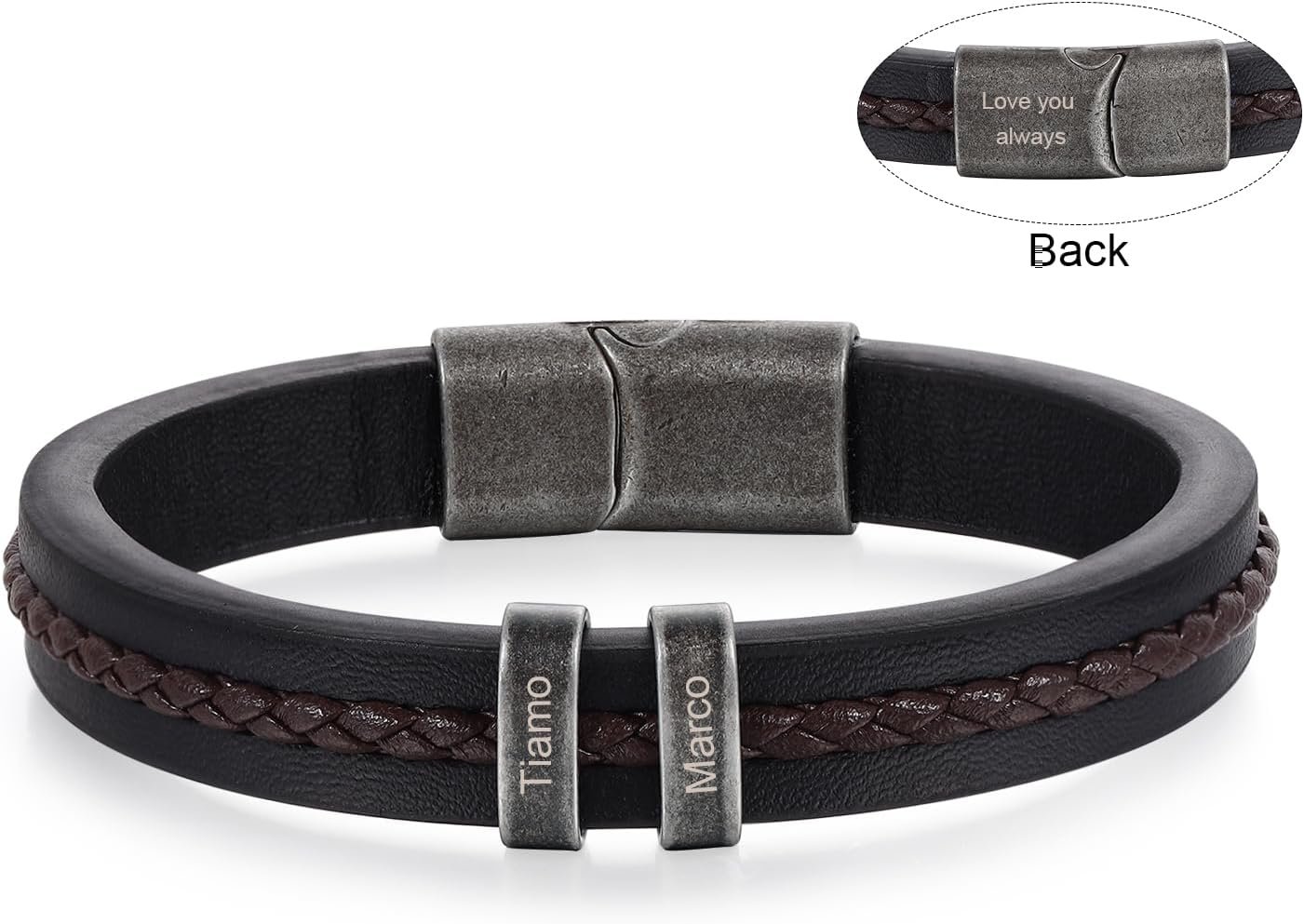 Personalized Custom Name Bracelets for Men - Mens Leather Bracelet with 2-5 Kids Names Customized Gifts for Dad Husband Boyfriend Son - Image 8