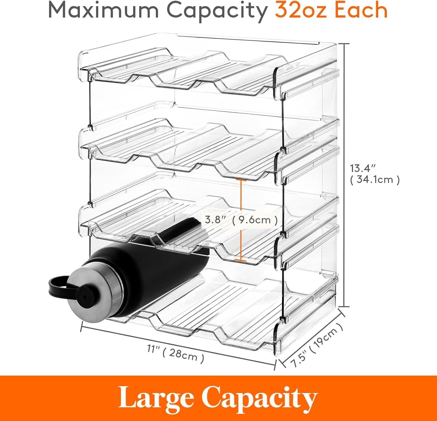 Lifewit Stackable Water Bottle Organizer for Cabinet, Freezer, Pantry - Plastic Cup Holder, Wine Racks for Kitchen Tabletop Storage, Cupboard, Office - Pack of 4, Each Rack Holds 3 Containers - Image 6