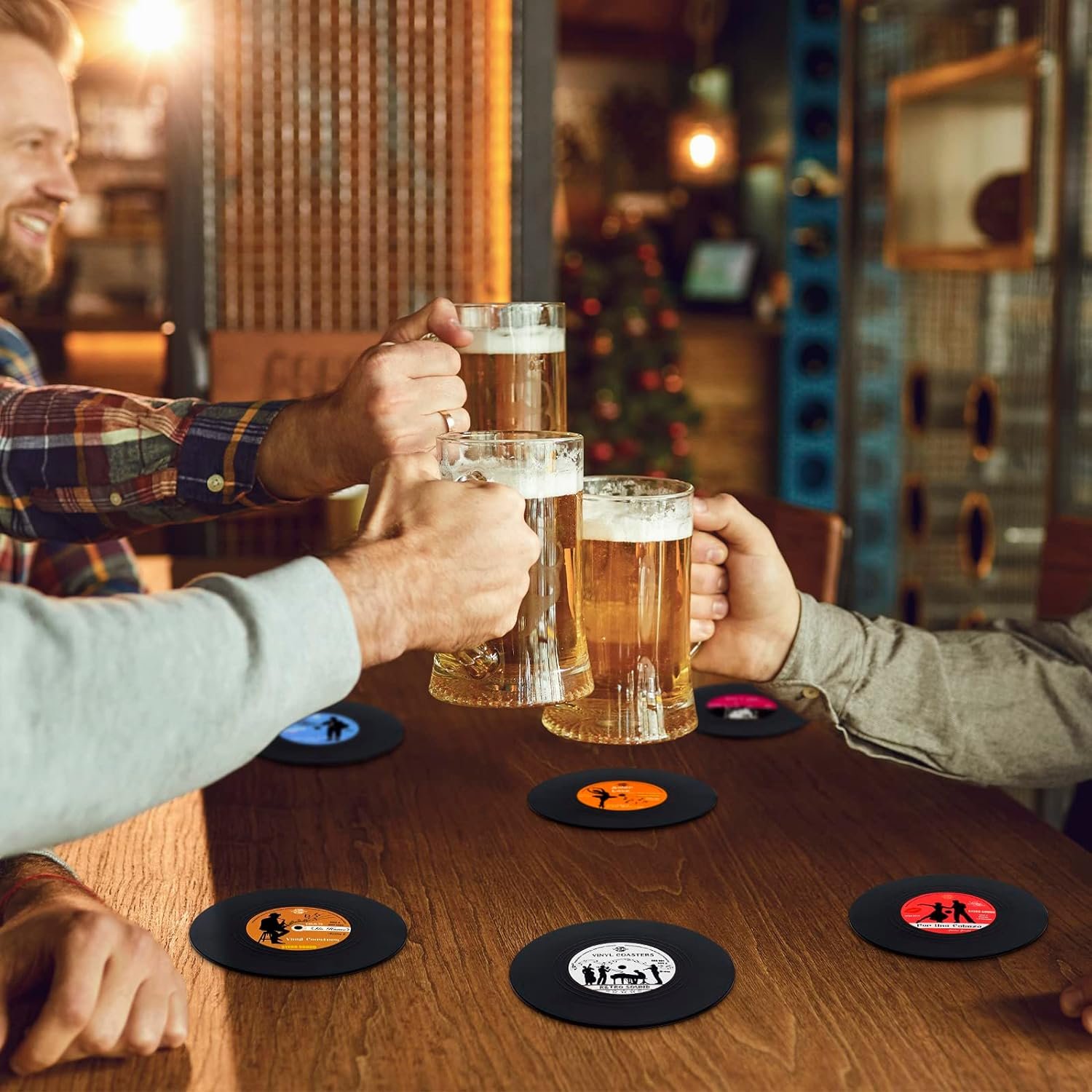 Valdivia Funny Retro Vinyl Record Coasters with Player, 6 Pcs Music Coasters for Drinks, Bars, Cafes, Office, Birthday Gifts for Music Lovers, Home Decor Housewarming and White Elephant Gifts Ideas - Image 3