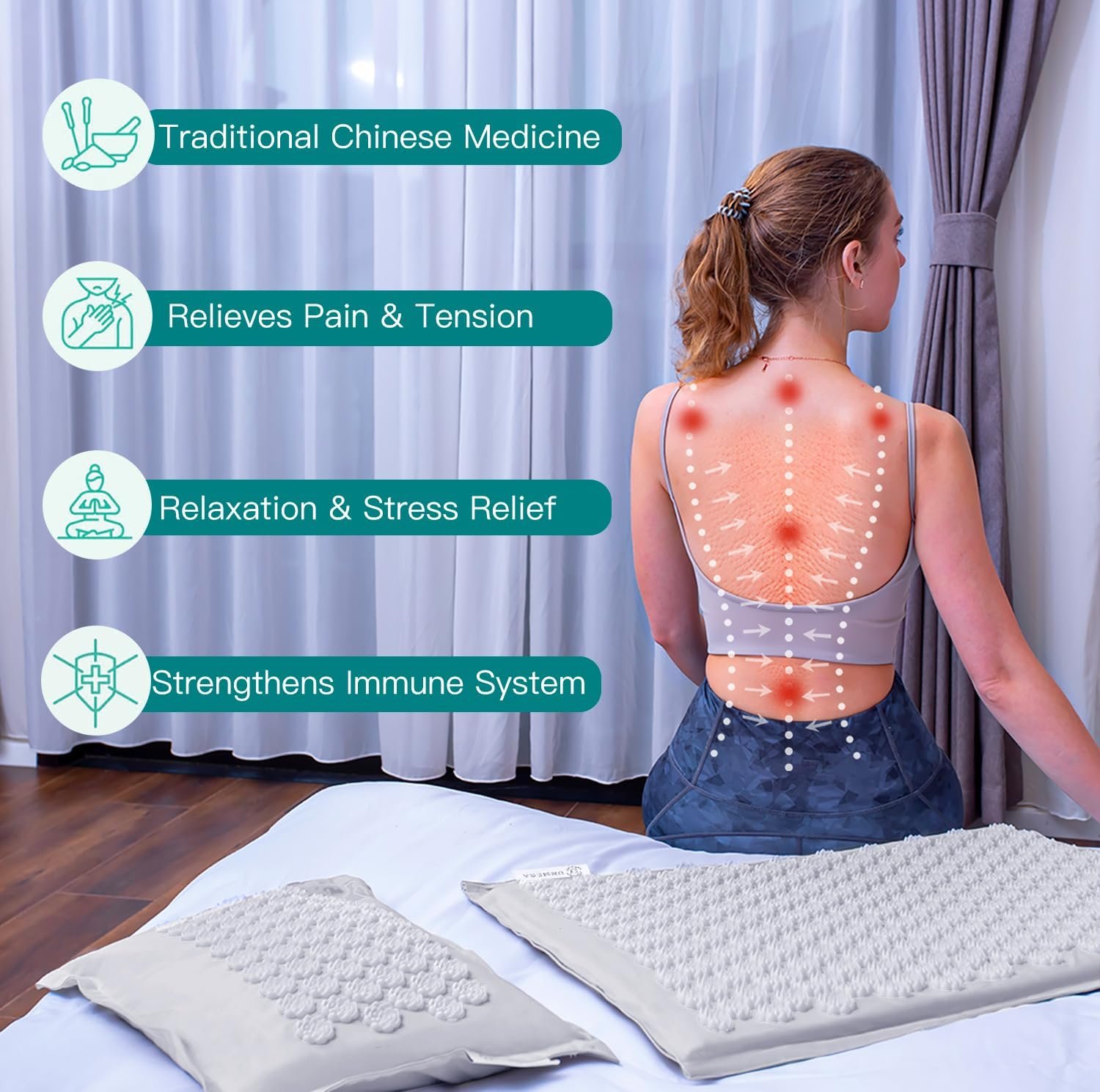 UNMERA Acupressure Mat and Pillow Set,Natural Eco Linen & Coconut Fiber Filling,for Back/Neck Pain Relief, Sciatic, Headache and Muscle Relaxation, Comes with Carrying Bag - Image 3