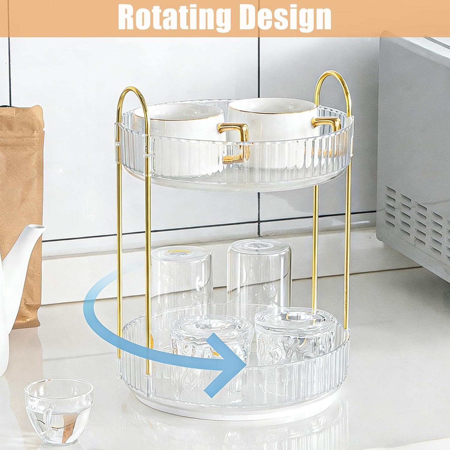 Rotating Makeup Organizer, 2 Tier Large Capacity Perfume Organizer, Cosmetic Organizer for Vanity Bathroom Bedroom, White - Image 4