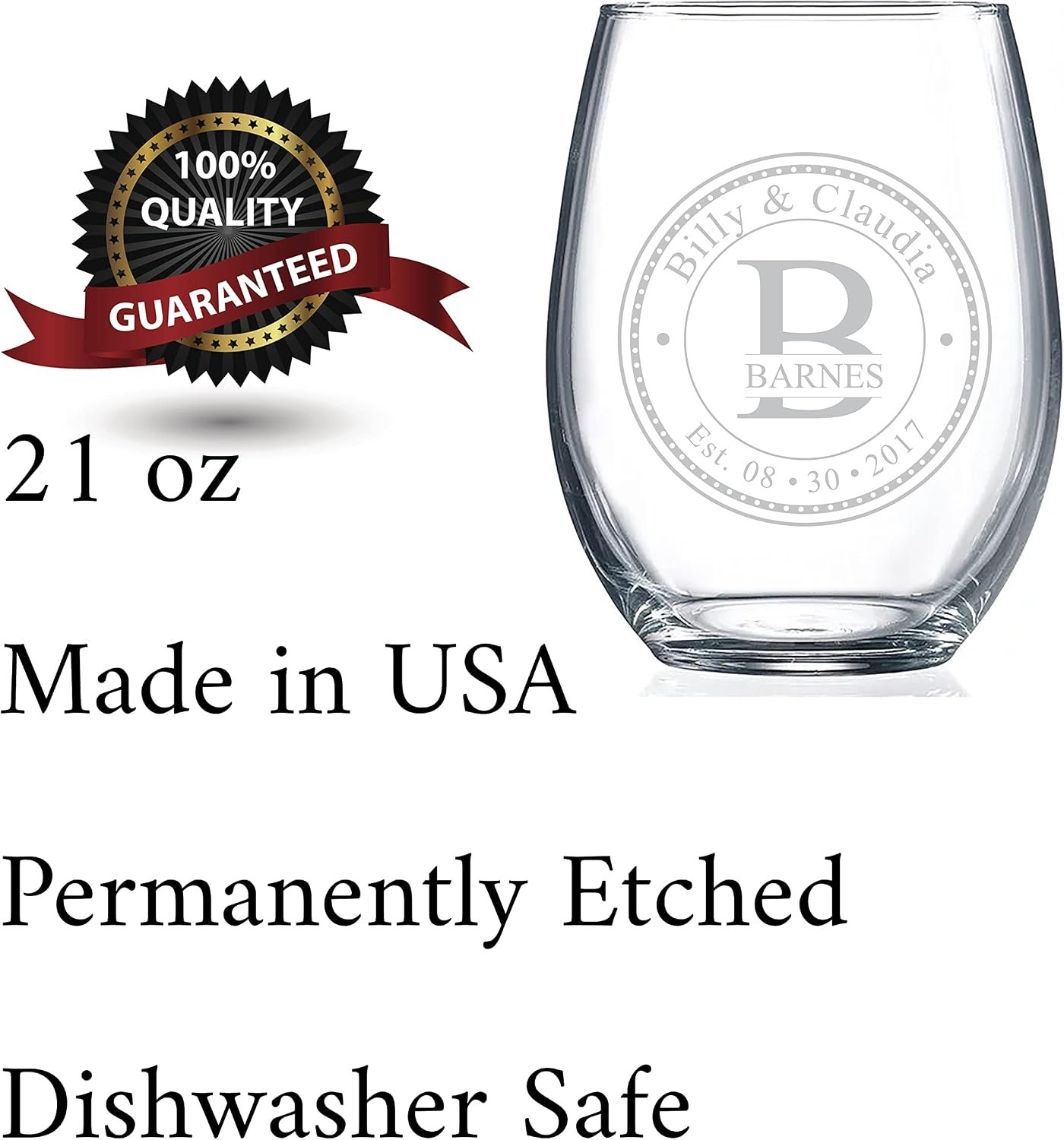 Personalized Stemless Wine Glasses (21oz) - Laser Engraved Anniversary & Wedding Gifts w/Names & Date - Dishwasher Safe. Custom Wine Glasses - Couples Gifts - Coasters & Cutting Board Options! - Image 8