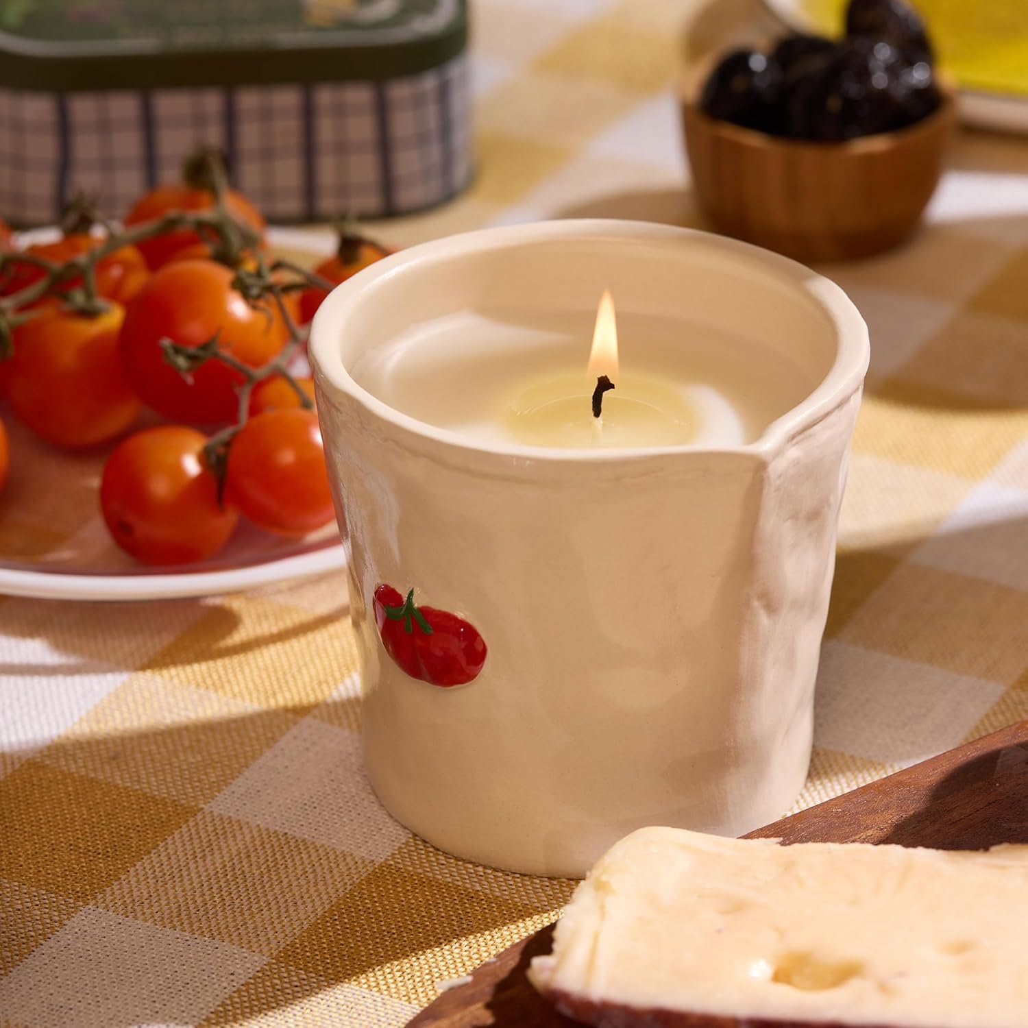 Paddywax Bistro Hand Painted Scented Candle in Ceramic Reusable Food-Safe Jar with Gift Box, Soy Candle with Approx. 56 Hour Burn Time, Heirloom Tomato, 8 oz - Image 2