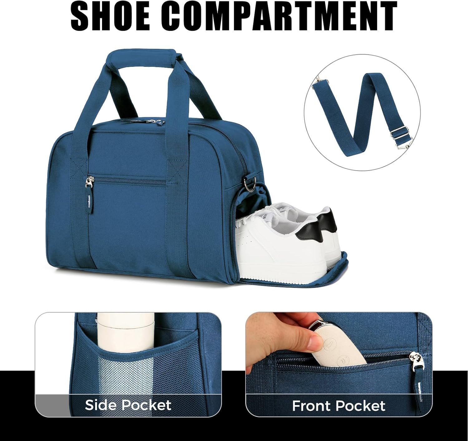 Searock 14 inch Small Gym Bag for Men & Women, Mini Duffle Bag with Shoe Compartment, Lightweight Carry On Duffel Bag for Travel Sports, Navy Blue - Image 5
