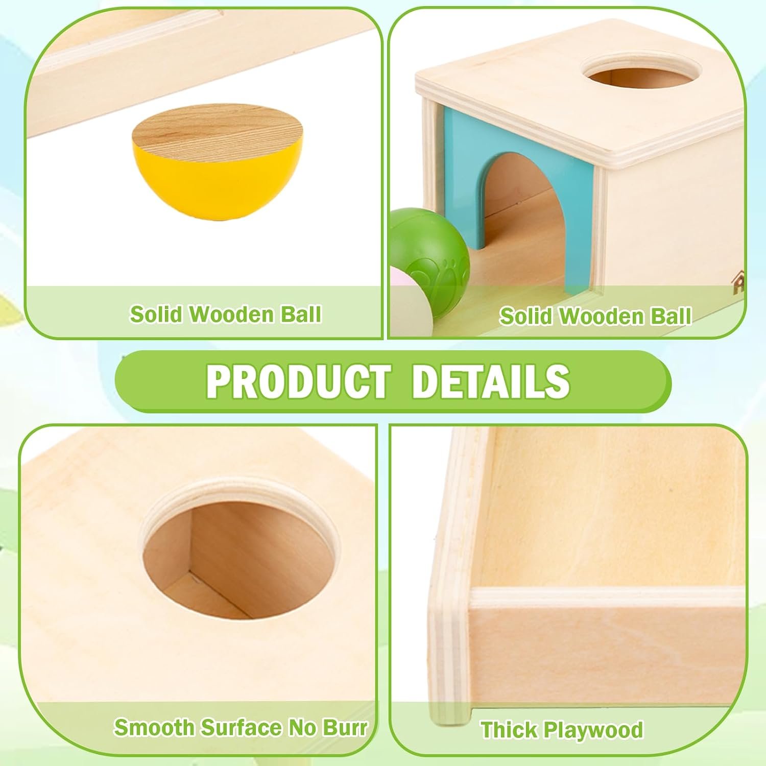 Adena Montessori Wooden Toy for 6-12 Month Baby 3 Balls with Tray, Object Permanence Box Colorful Learning Education Toy for Toddler Kid 1-2 Year Old, Preschool Developmental Girl and Boy Gift - Image 4