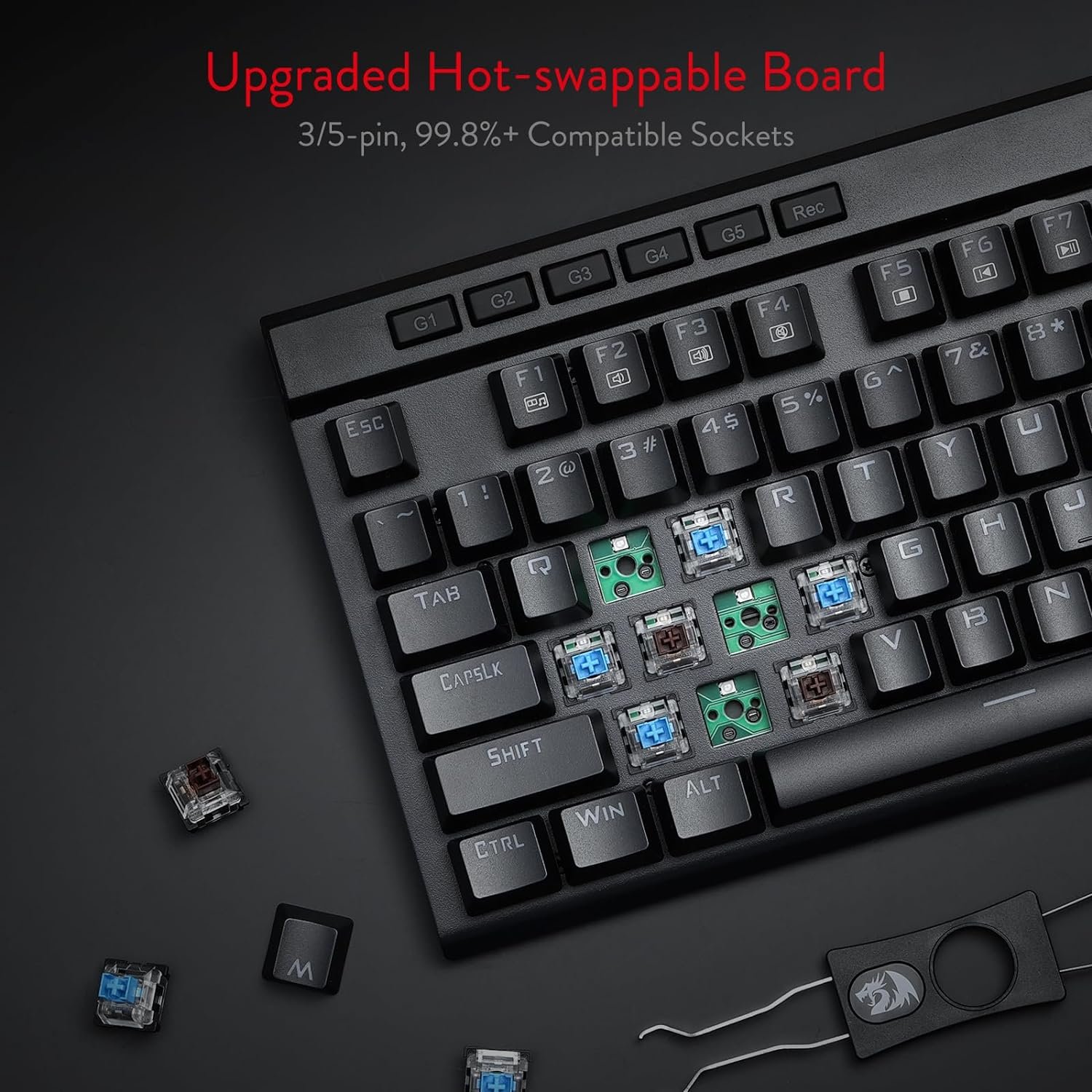 Redragon K580 VATA RGB LED Backlit Mechanical Gaming Keyboard with Macro Keys & Dedicated Media Controls, Hot-Swappable Socket, Onboard Macro Recording (Blue Switches) - Image 4