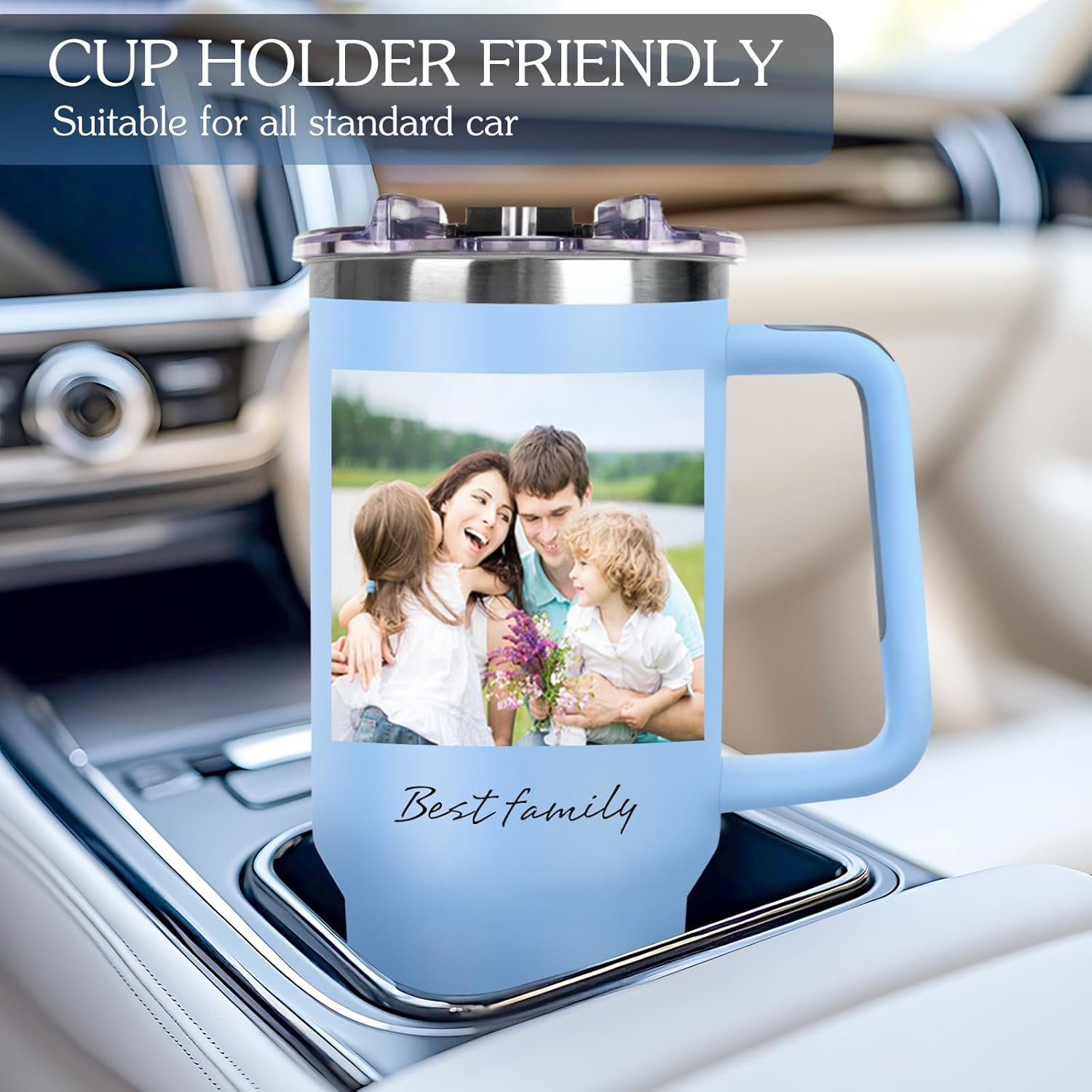 Personalized 40 oz Tumbler with Handle and Straw, Custom Tumbler with Picture, Logo, Text, Stainless Steel Travel Coffee Mug Cup, Personalized Gifts For Women Men Birthday Mother's Day Father's Day - Image 3