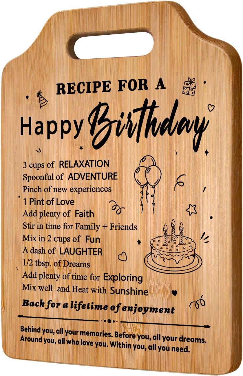 Birthday Gifts for Women, Unique Recipe for A Happy Birthday Cutting Board - Birthday Gifts for Men, Mom, Sister, Wife, Friend - Ideas for Her or Him