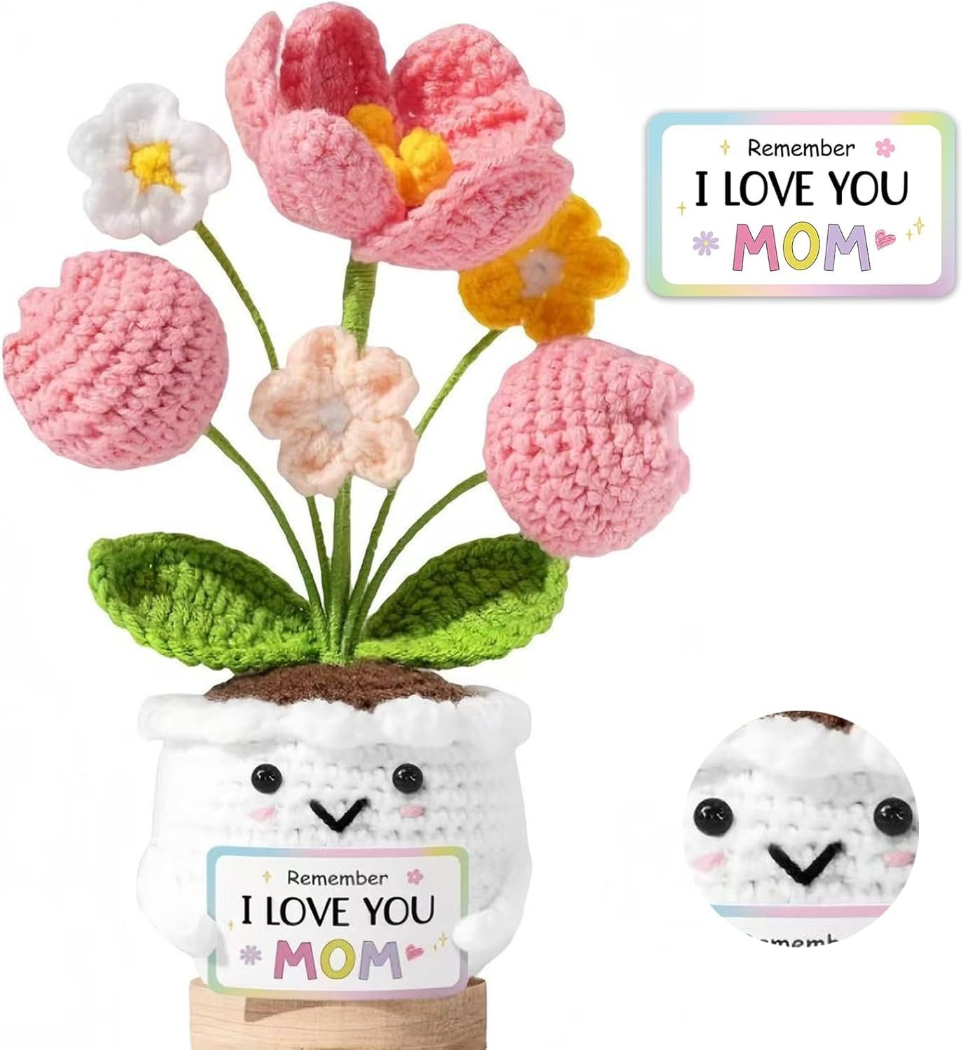 Gifts for Mom - Mothers Day & Birthday Gifts from Daughter Son - Unique Handmade Crochet Tulip Flower with Emotional Support Message Card