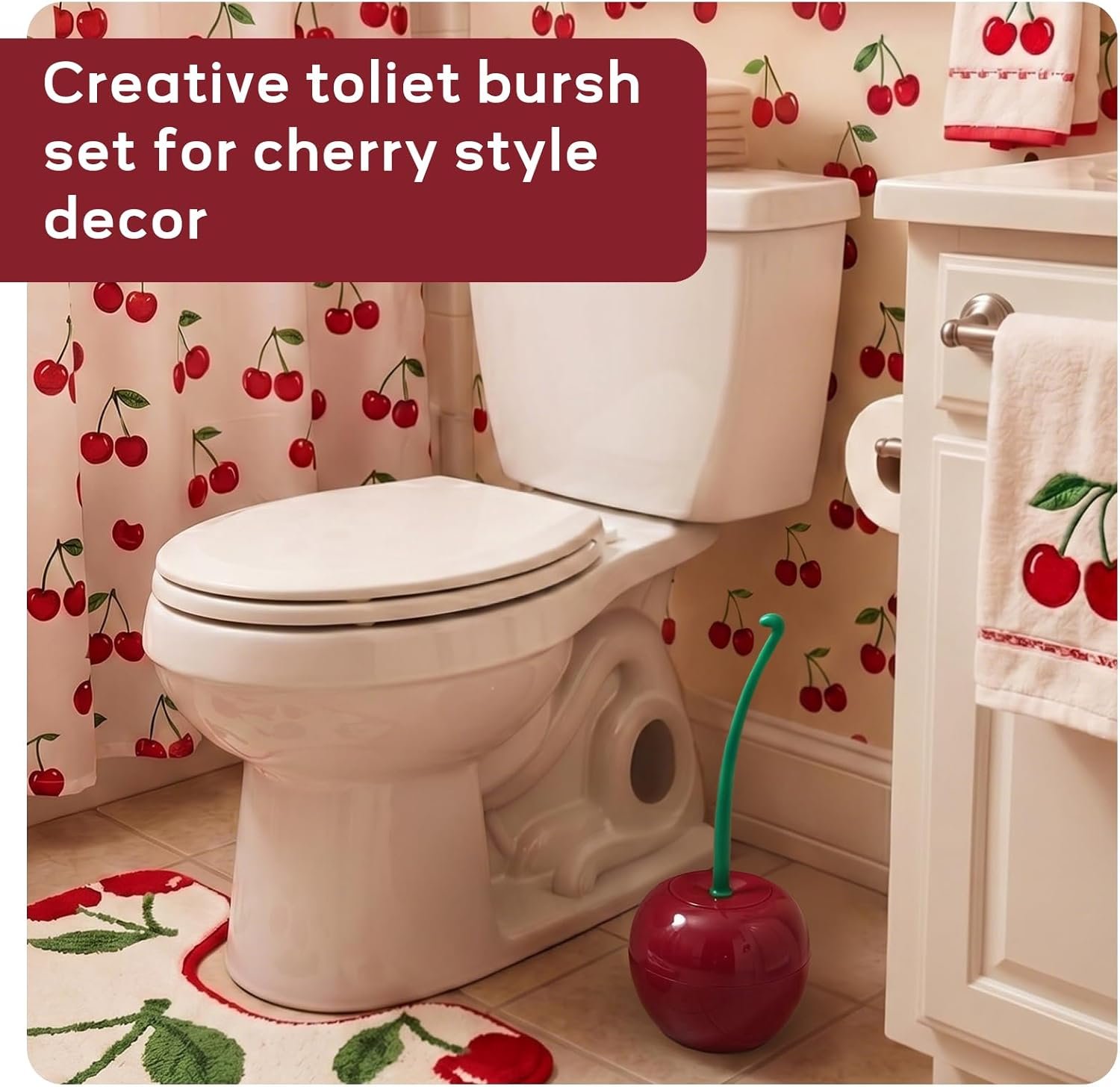 Dora Bridal Cherry Toilet Brush and Holder Set, Cute Bathroom Accessories for Decor (1 Brush, 1 Holder) - Image 6