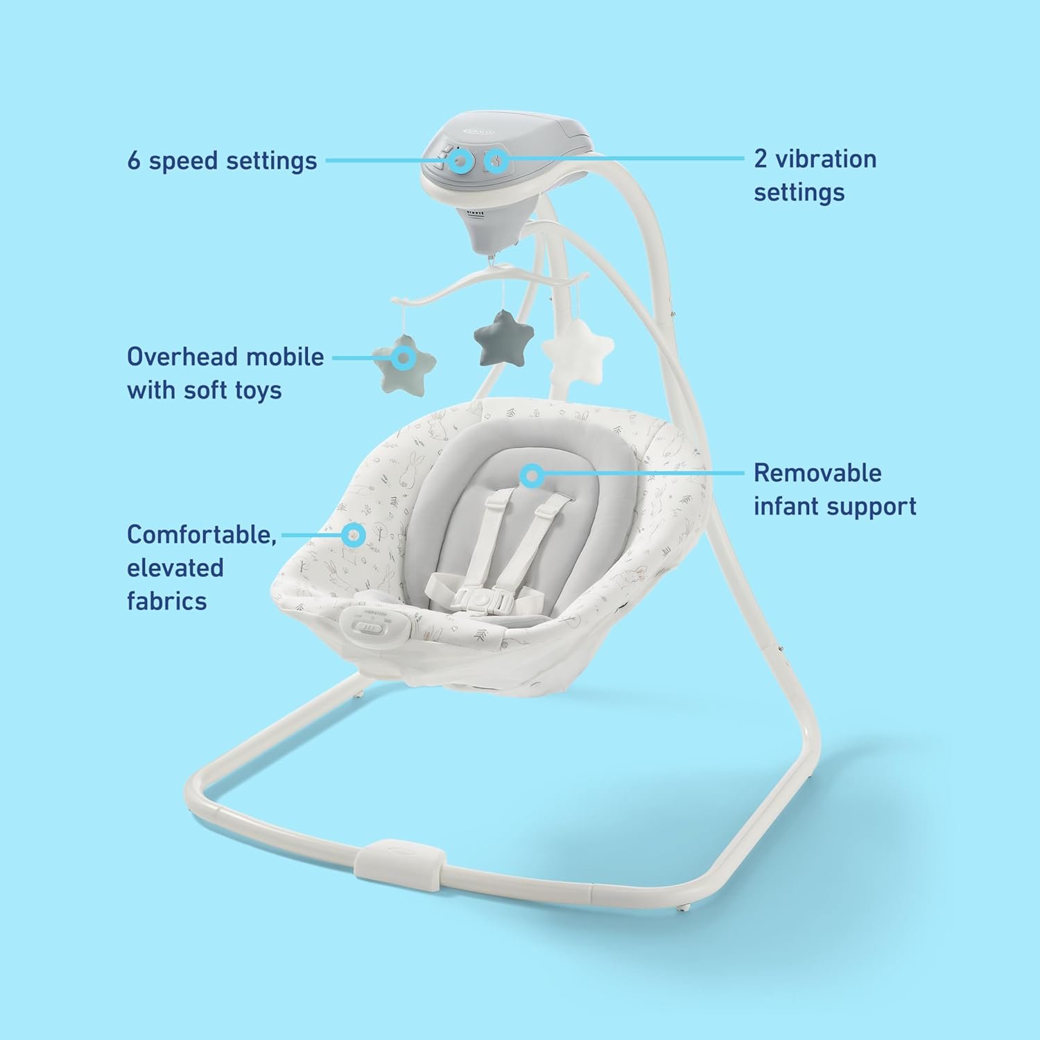 Graco Simple Sway Baby Swing, Side‑to‑Side Motion, Infant Swing with 6 Speeds, Vibration, Ivy - Image 6