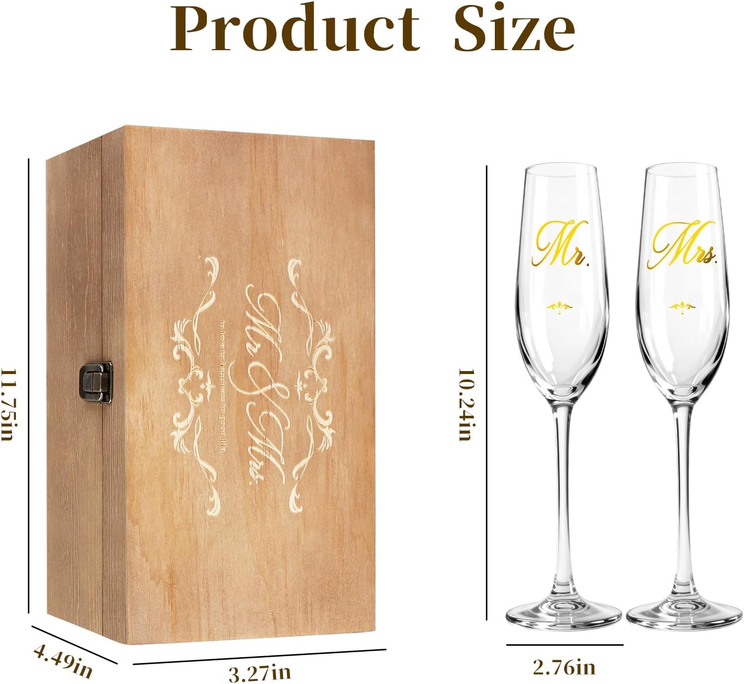 Mr and Mrs Champagne Flutes Set, Bride and Groom Glasses for Bridal Shower,Engagement and Wedding Gifts,Wedding Anniversary Toasting Glasses with Wed Memory Box for Couples - Image 3