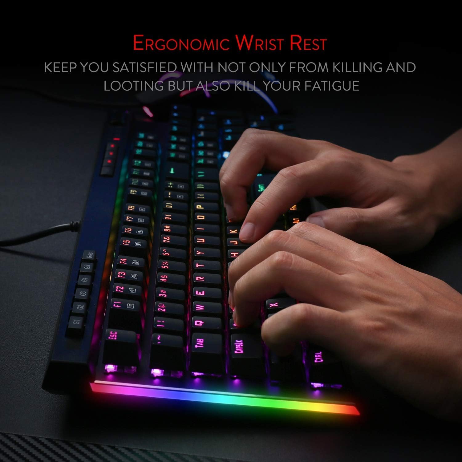 Redragon K580 VATA RGB LED Backlit Mechanical Gaming Keyboard with Macro Keys & Dedicated Media Controls, Hot-Swappable Socket, Onboard Macro Recording (Blue Switches) - Image 8