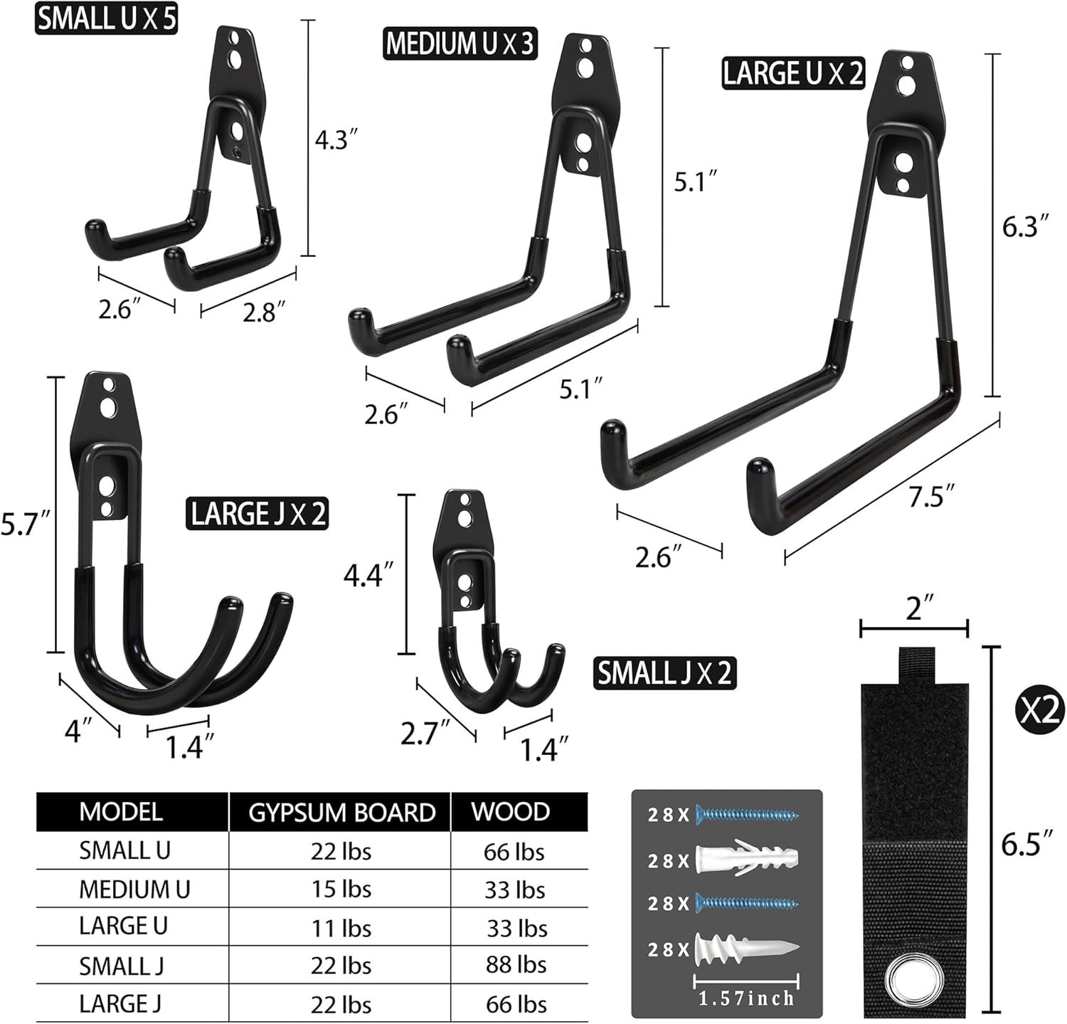 KOFANI Steel Garage Storage Hooks - 16 Pack Anti-Slip Coating, Heavy Duty Wall Mount Hooks for Hanging Bike, Ladder, Garden Tools - Image 2