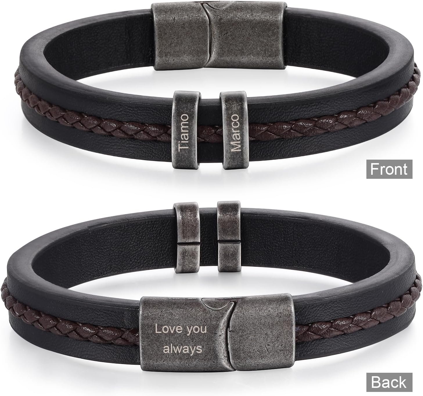 Personalized Custom Name Bracelets for Men - Mens Leather Bracelet with 2-5 Kids Names Customized Gifts for Dad Husband Boyfriend Son - Image 7