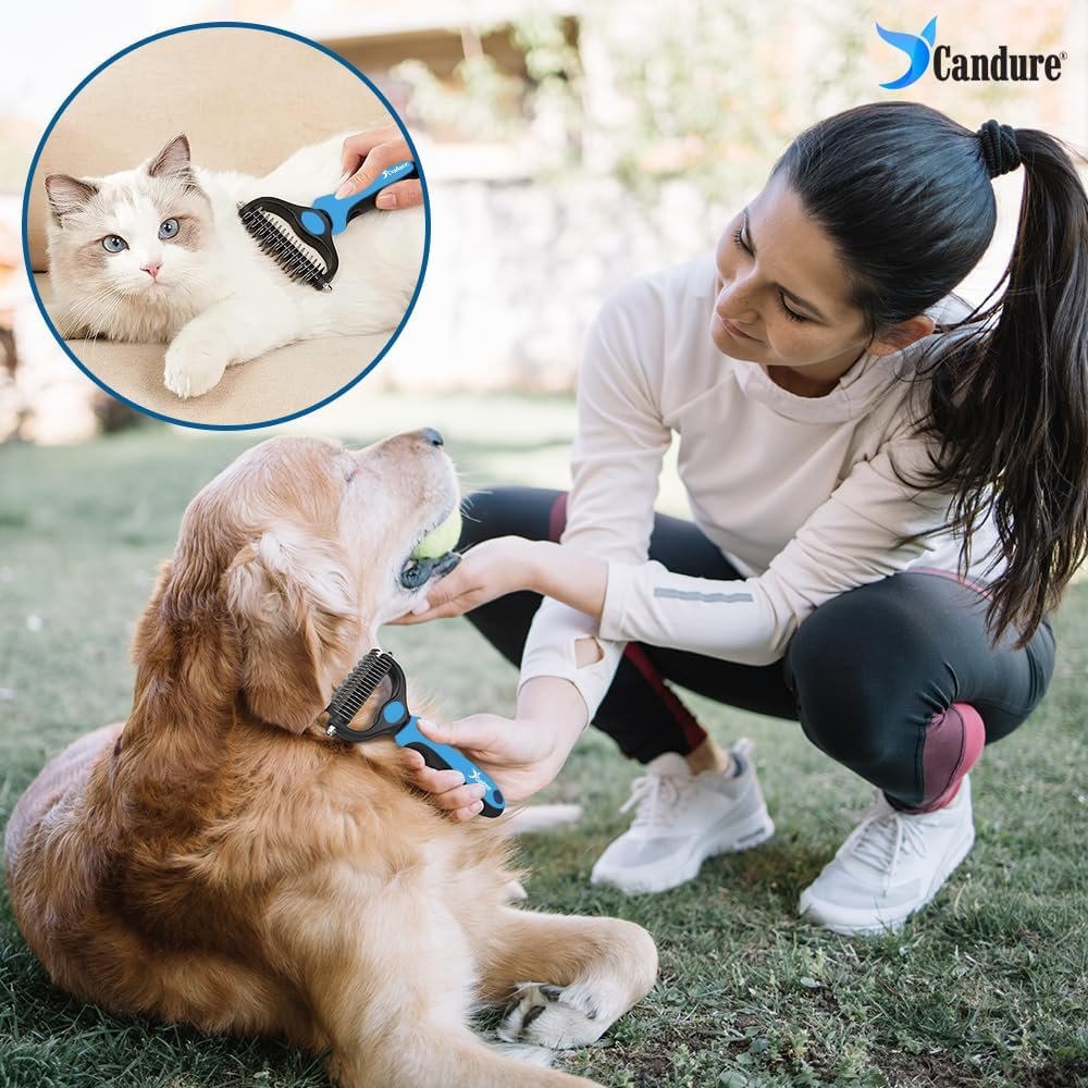Candure Dematting Comb for Dog and Cat, Pet Grooming Rake and Brushes for Small, Medium Large Dogs Double Sided Deshedding Tool Removes Knots & Tangled Hair (Blue, Large to Medium) - Image 3