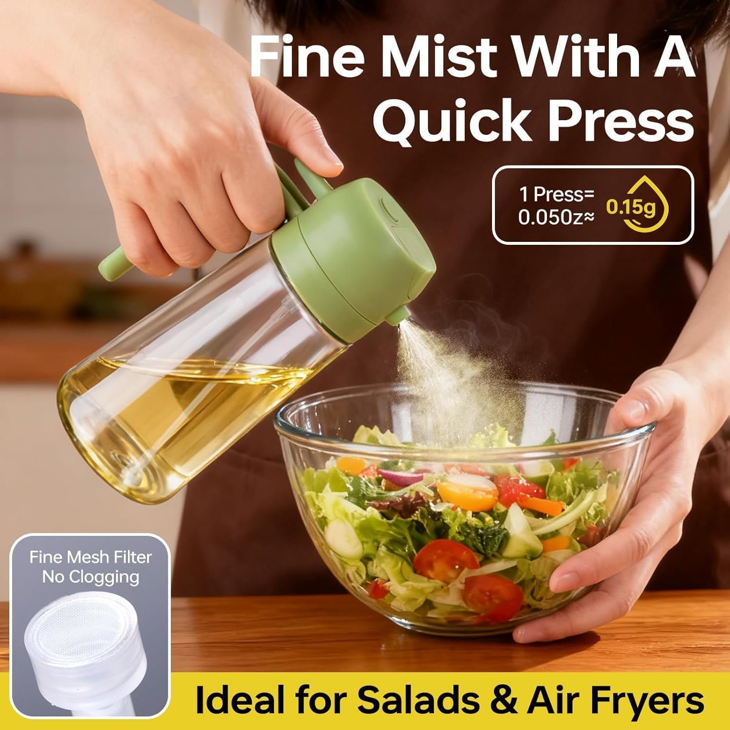 2Pack Glass Oil Sprayer for Cooking 16oz/470ml, 2 in 1 Oil Dispenser with Label Stickers & Portion Control, Kitchen Gadget for Air Fryer, Salad, BBQ, Frying(Black+Green) - Image 2