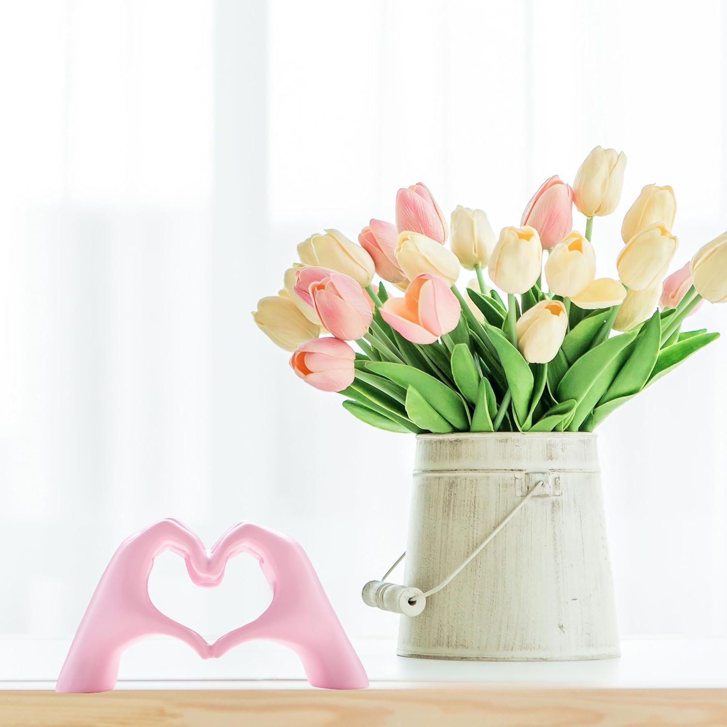 Small Heart Hands Sculpture Decor for Living Room Bedroom Bookshelf Coffe Table and Office Display, Love Finger Statue Modern Aesthetic Home Decor, Unique Gift for Wedding Christmas Birthday (Pink) - Image 2