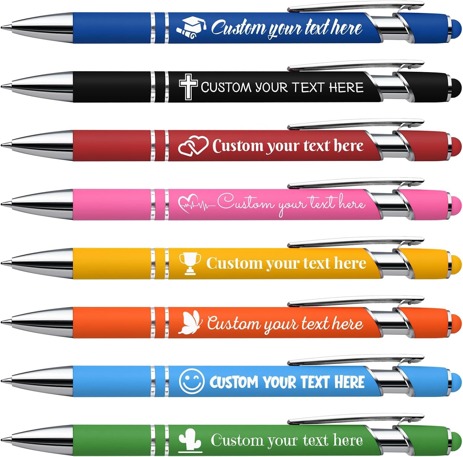 Custom Pens in Bulk Personalized Pens with Name, Text, Logo&Touch Stylus, Ink Ballpoint Pens with Multiple Colors Business Office Gifts Personalized Nurse Teacher Students Thank You Gift Bulk