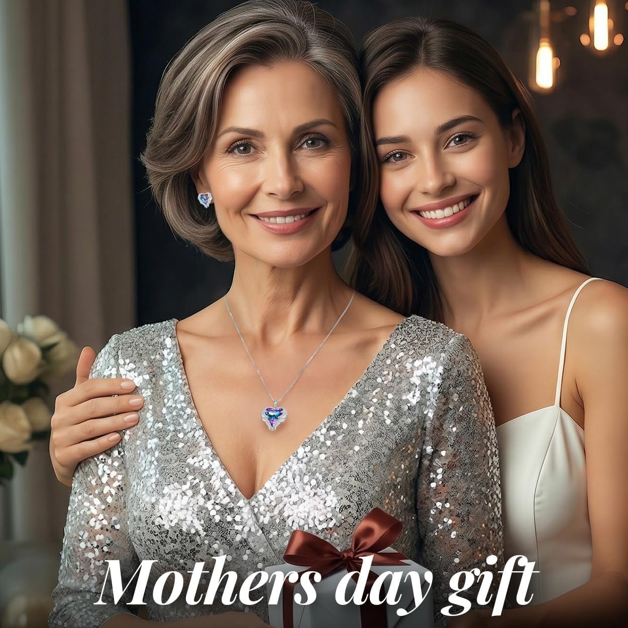 CDE Mothers Day Gifts Jewelry Set for Women, Angle Wing Heart Pendant Necklaces and Earrings with Birthstone, Birthday/Anniversary Christmas Jewelry Gift for Women Wife Her - Image 2