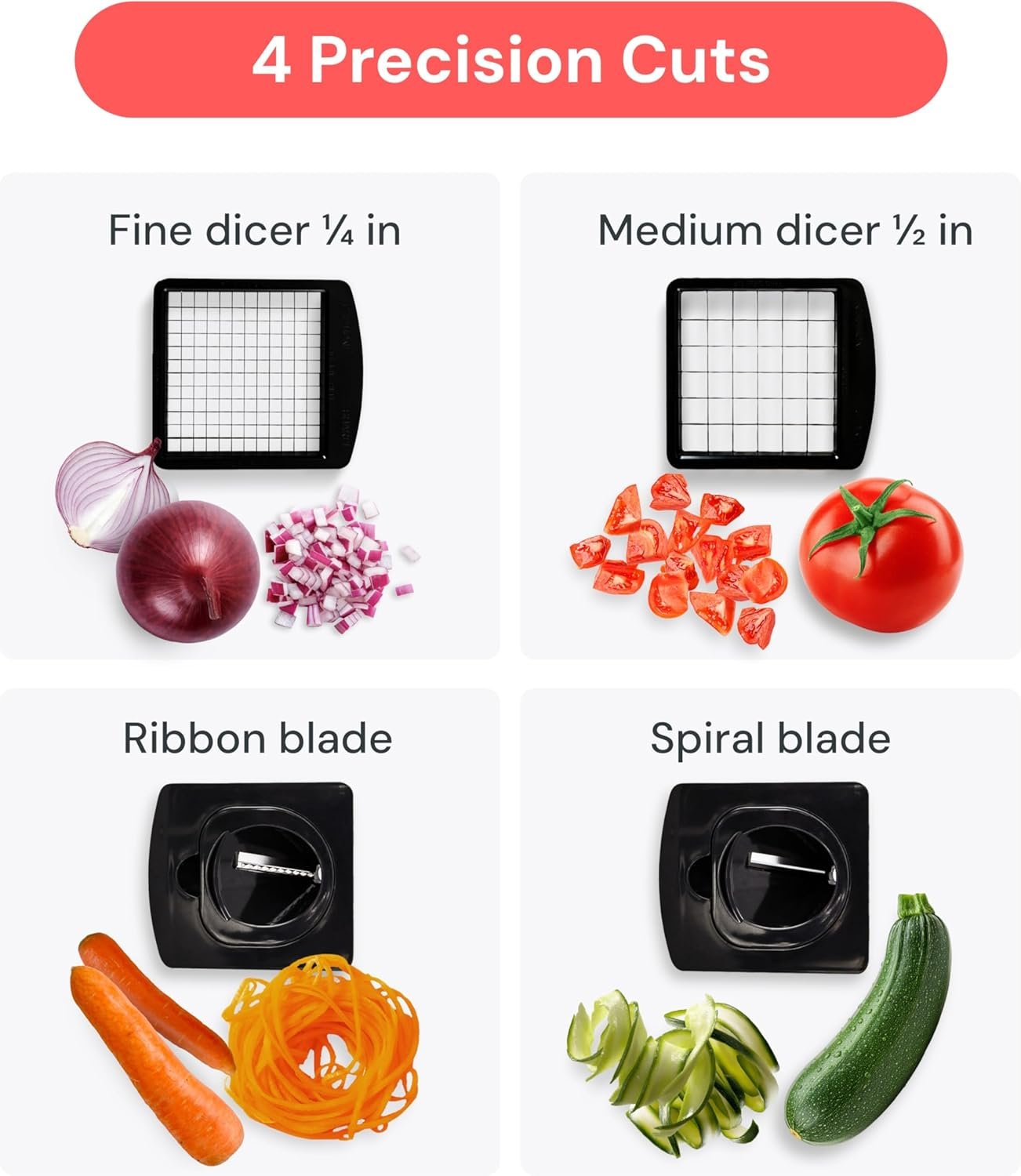 Fullstar Vegetable Chopper & Cutter - Slicer Dicer Spiralizer with Container for Food Veggie Onion Cucumber Tomato Salad Potato French Fry - Kitchen Essentials & Gadgets (PRO 4-in-1, White) - Image 4