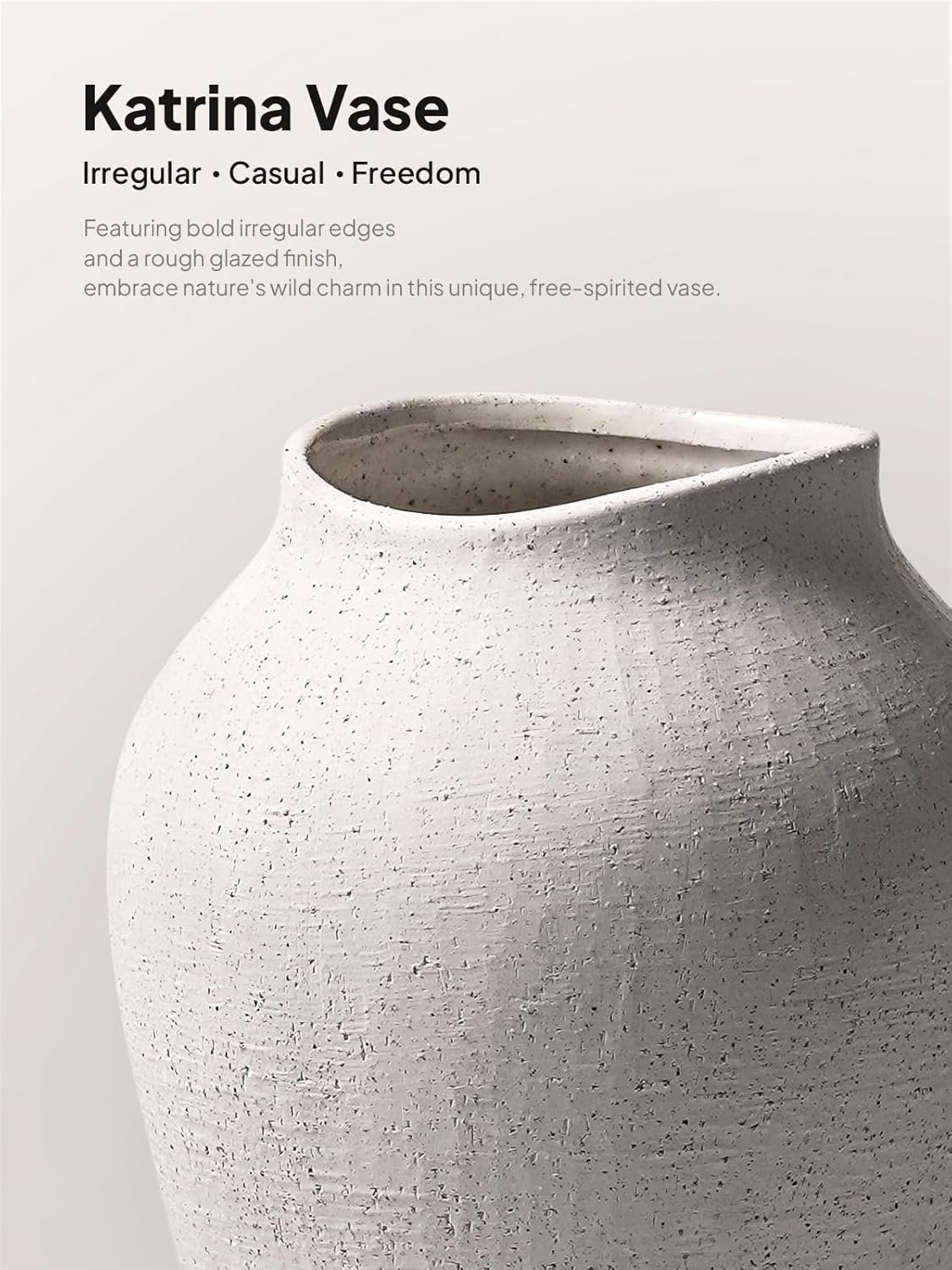 White Ceramic Vase - Large 11.8 Inch Tall Floor Vase for Centerpieces, Farmhouse Rustic Minimalist Home Decor for Living Room, Enterway, Wedding (Sandstone White) - Image 4